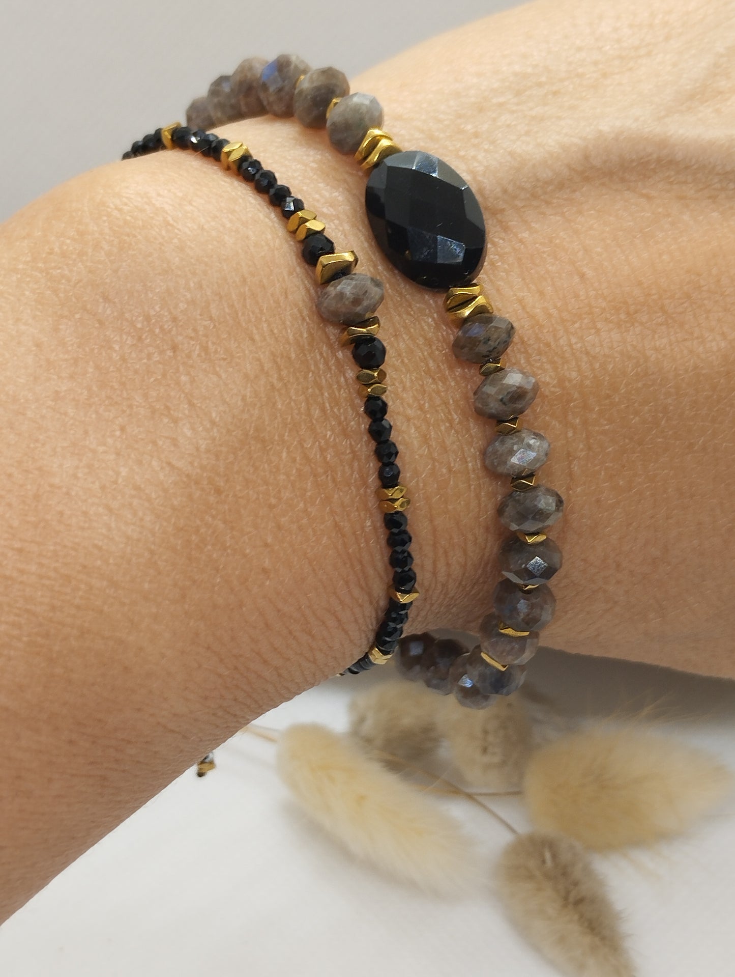 Bracelet cordon Labradorite et Onyx