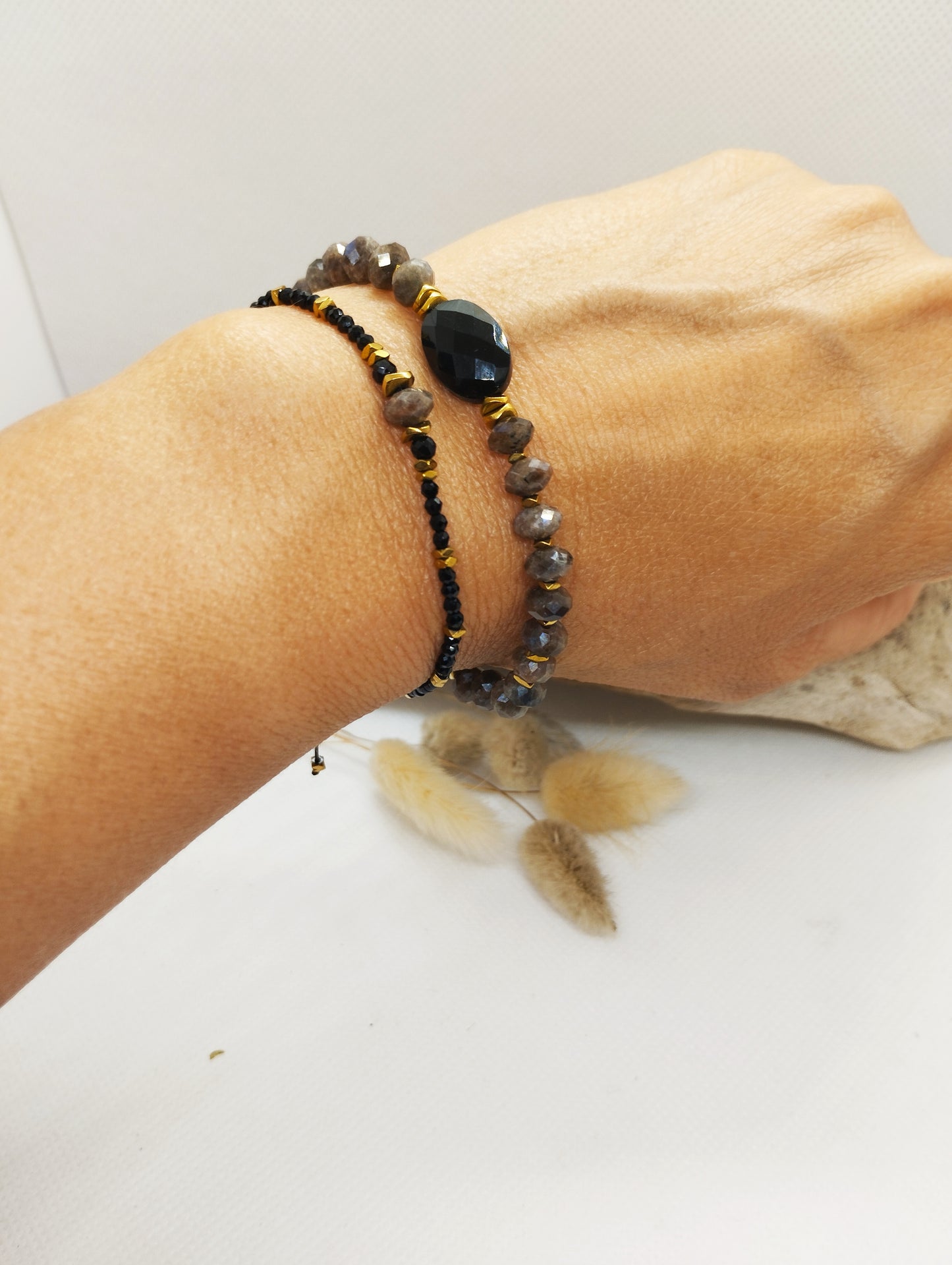 Bracelet cordon Labradorite et Onyx