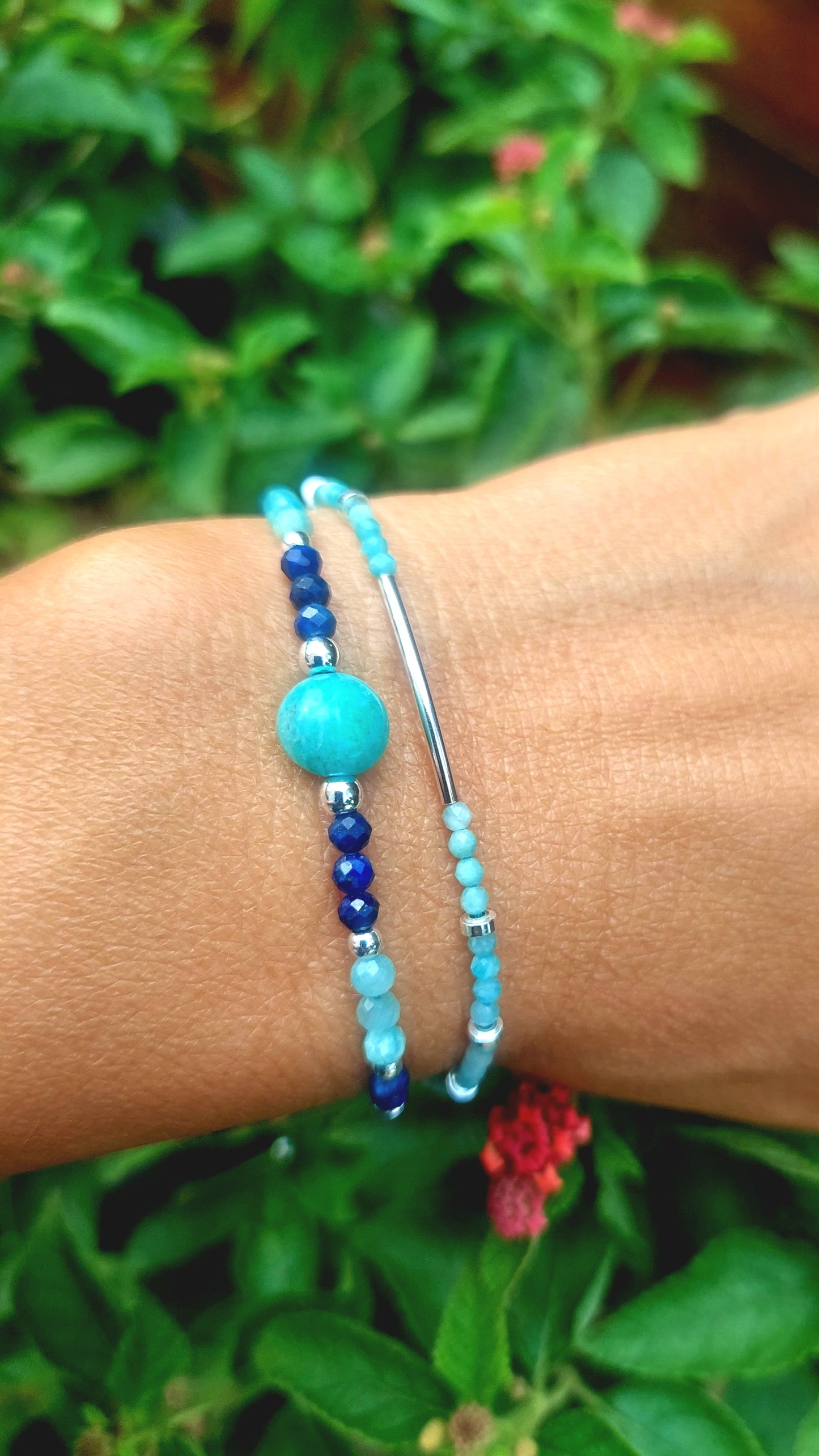 Bracelet Jonc argent et Amazonites