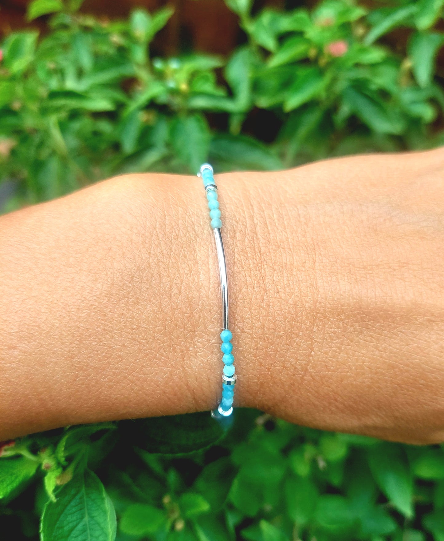 Bracelet Jonc argent et Amazonites