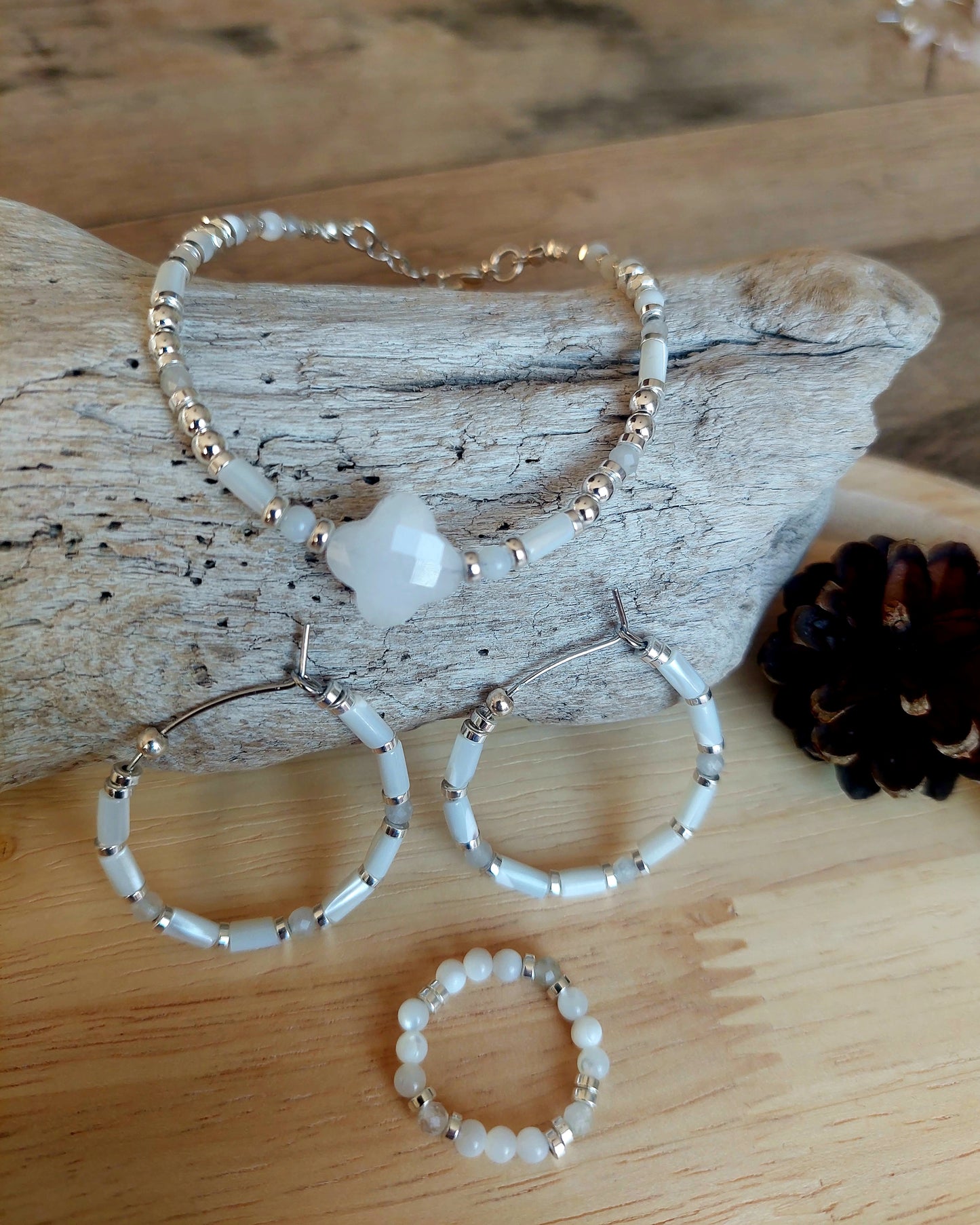 bijoux femme argent 925 et nacre blanche