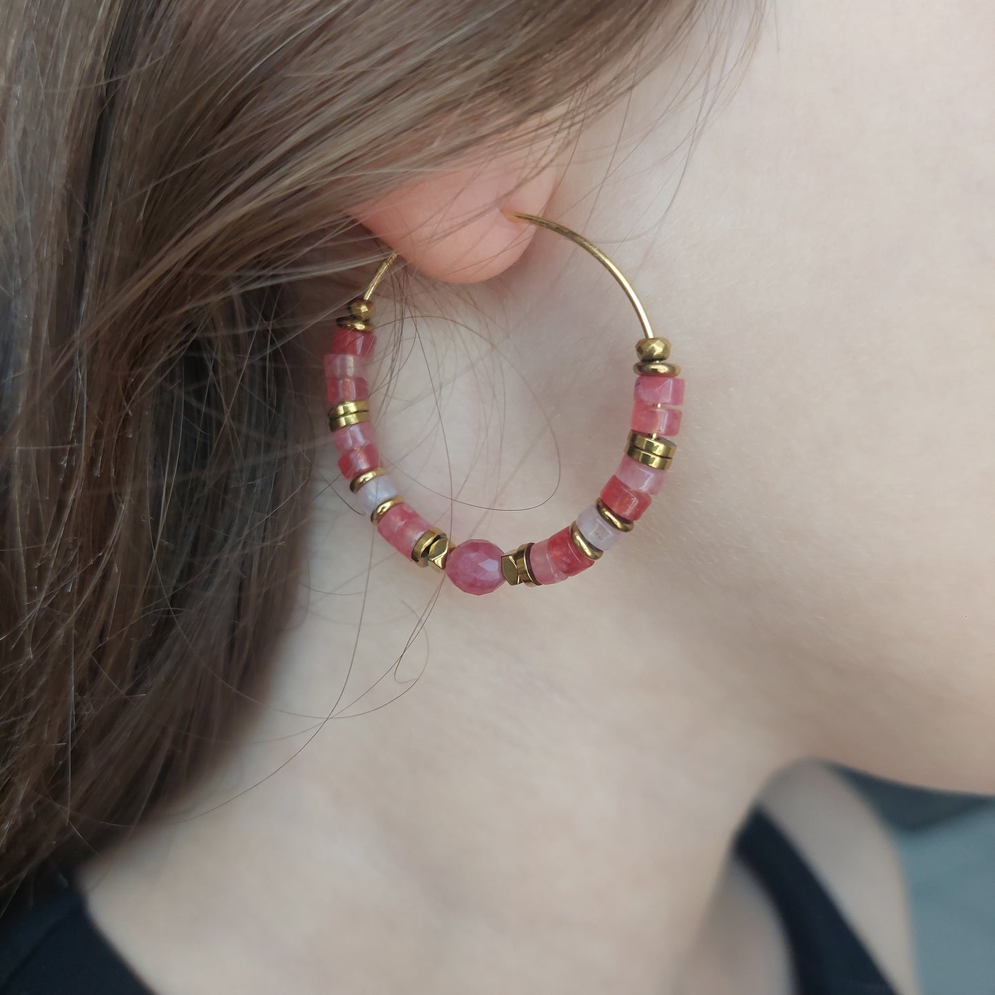 Boucles d'oreilles acier inoxydable perles naturelles bijoux bohèmes Celisamm Creations