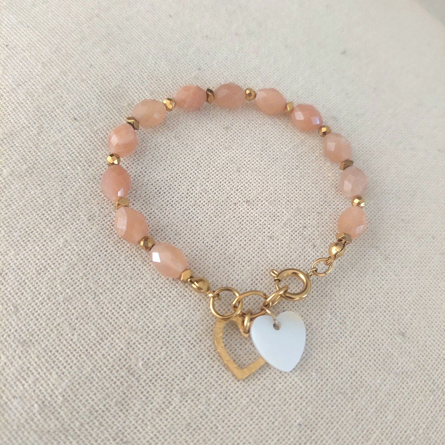 Bijou bohème bracelet acier inoxydable et perles de pierres de soleil naturelles