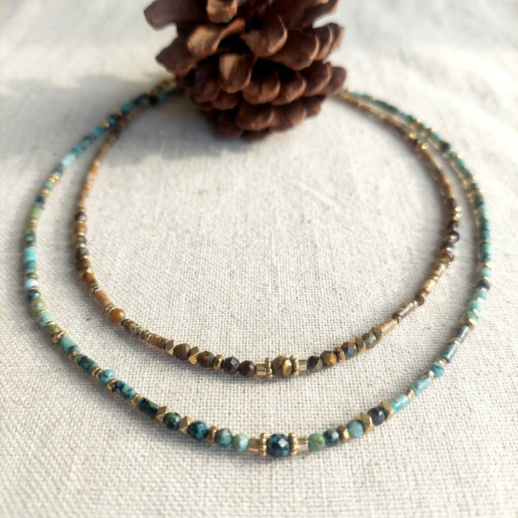Colliers Liséa jaspe paysage et turquoise africaine 2 versions de colliers bohèmes femme