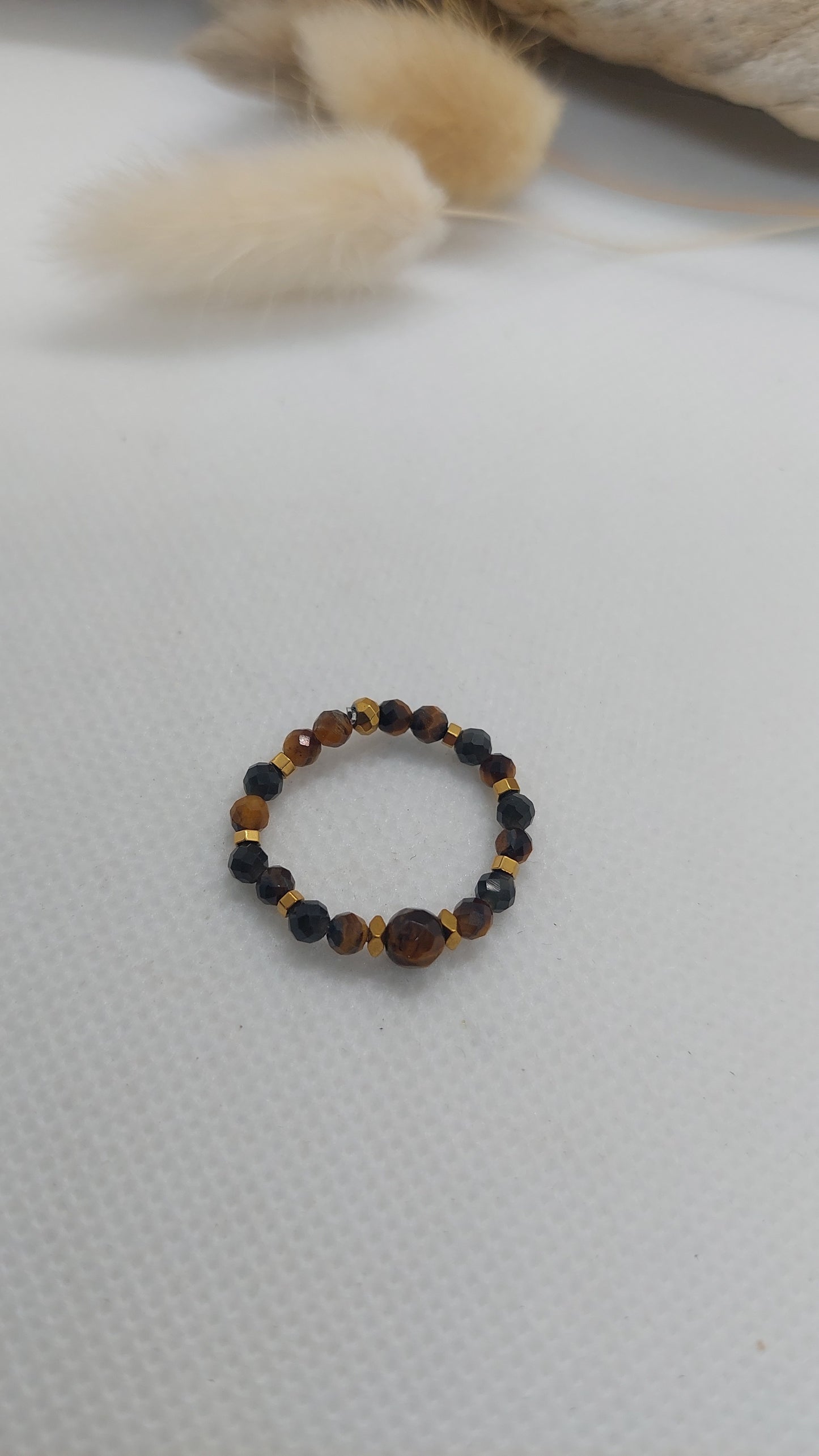 Bague Œil de tigre et Obsidienne