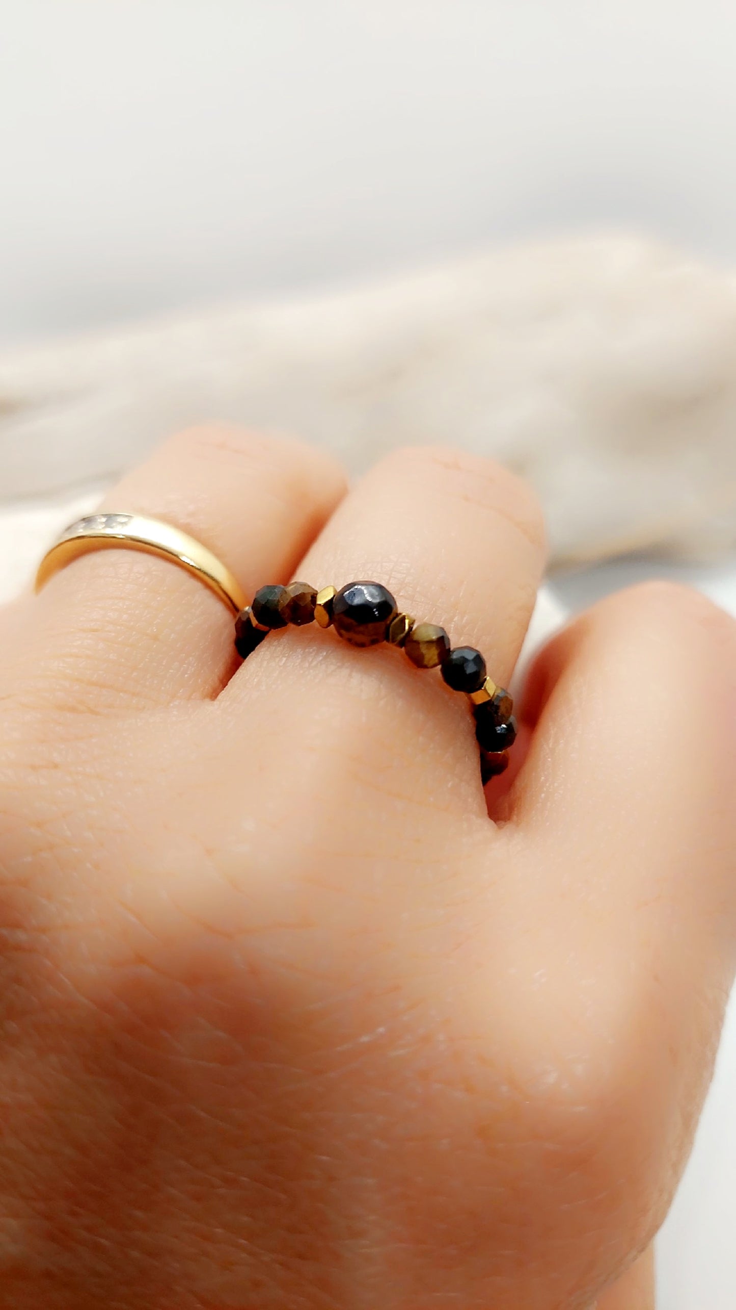 Bague Œil de tigre et Obsidienne