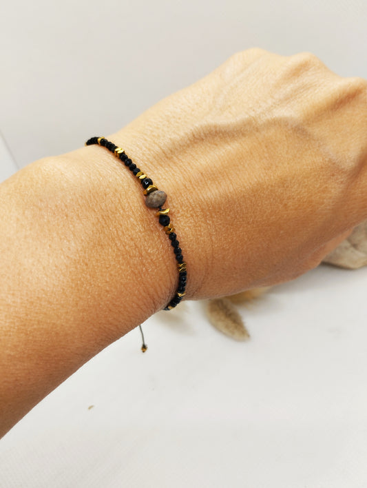 bracelet fin en onyx et labradorite