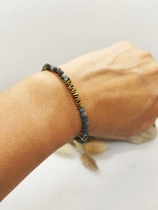 bracelet élastique en jaspe gris et hématite