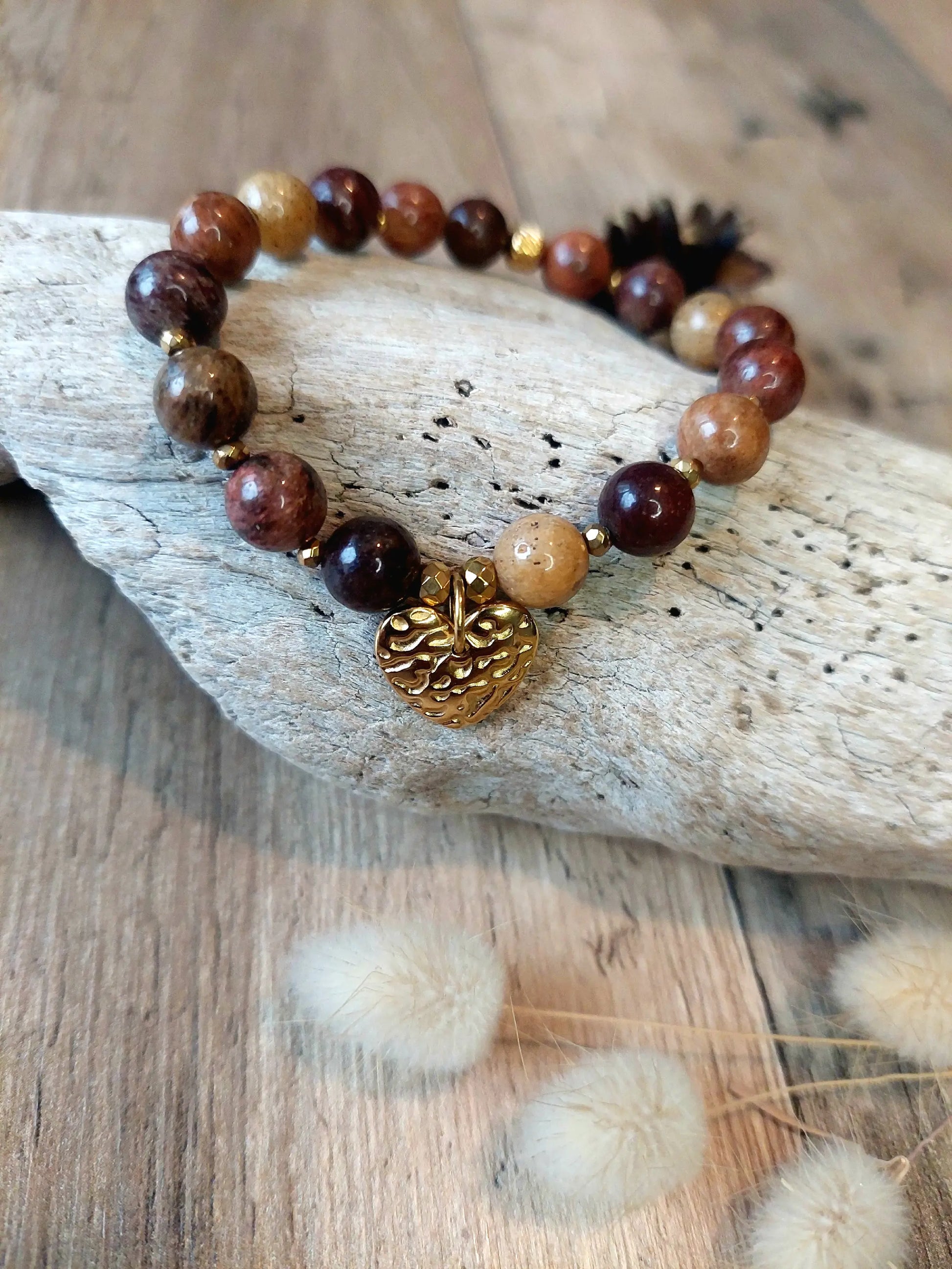 Bracelet chrysocolle brown coeur acier inoxydable 