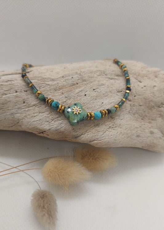 Bracelet Trefle Turquoises Africaines