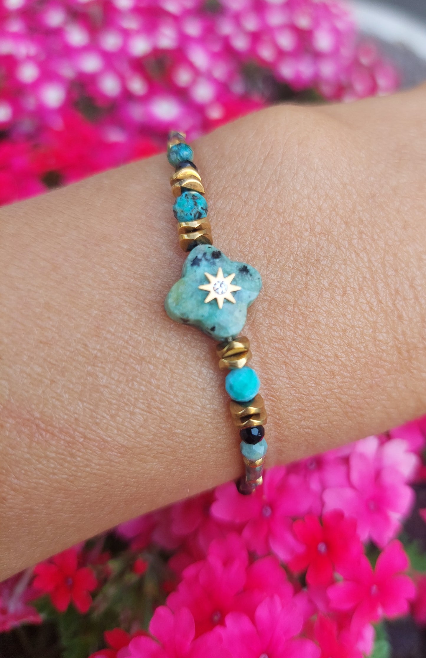 Bracelet Trefle Turquoises Africaines