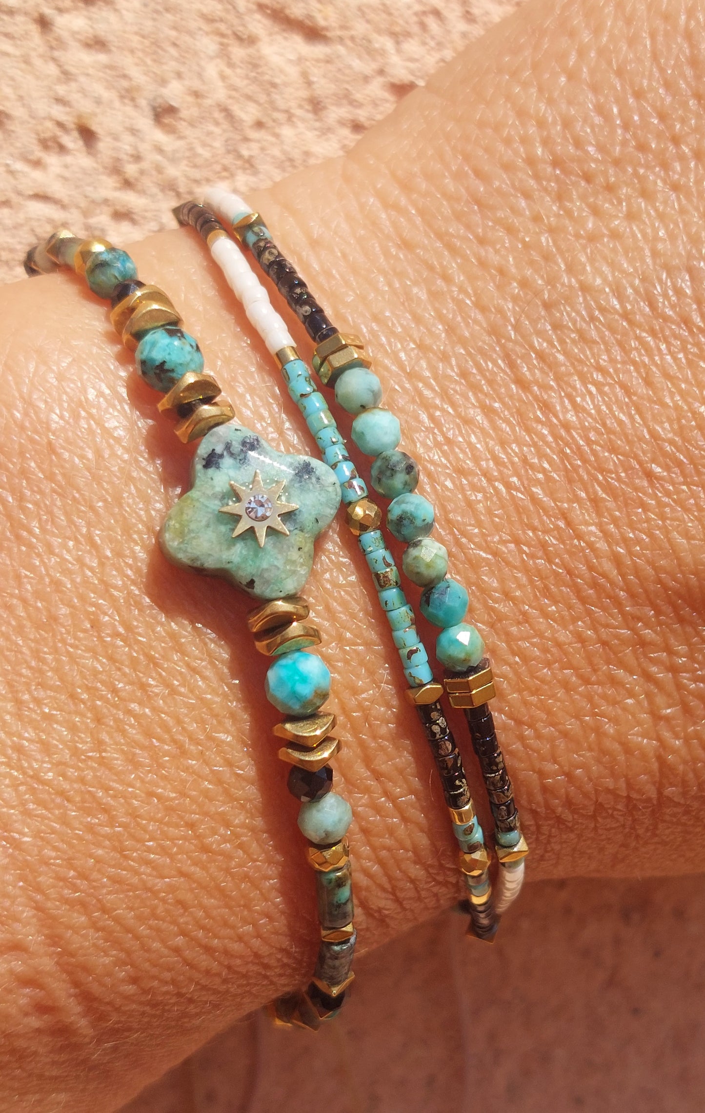 Bracelet Trefle Turquoises Africaines