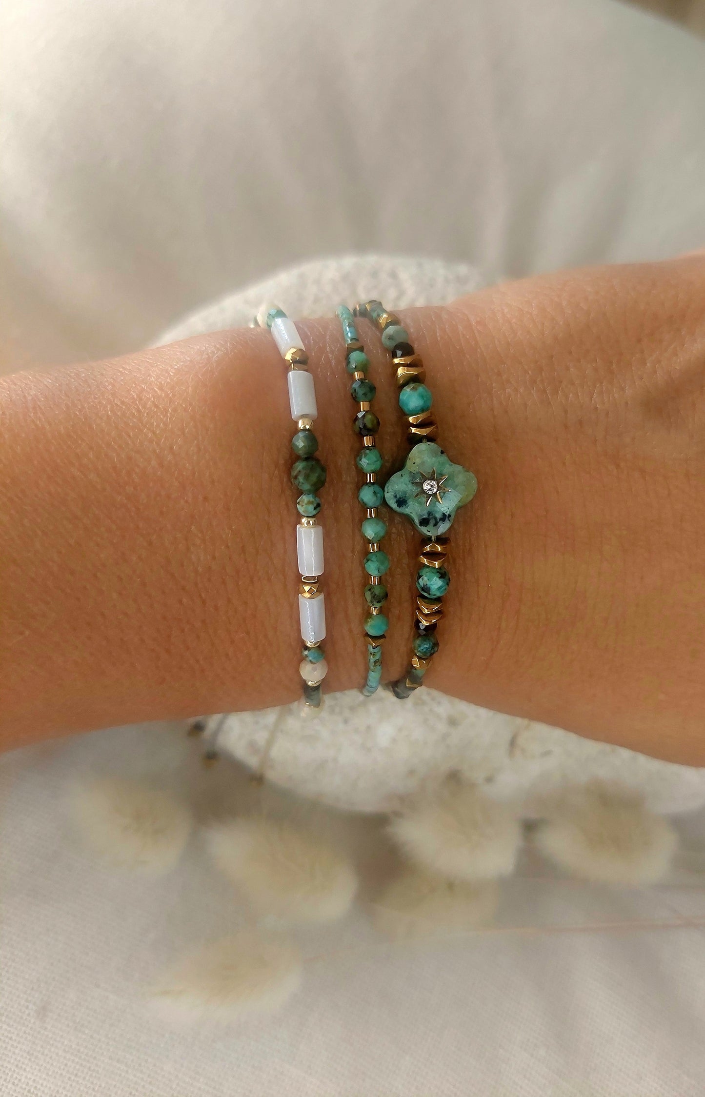 Bracelet Trefle Turquoises Africaines