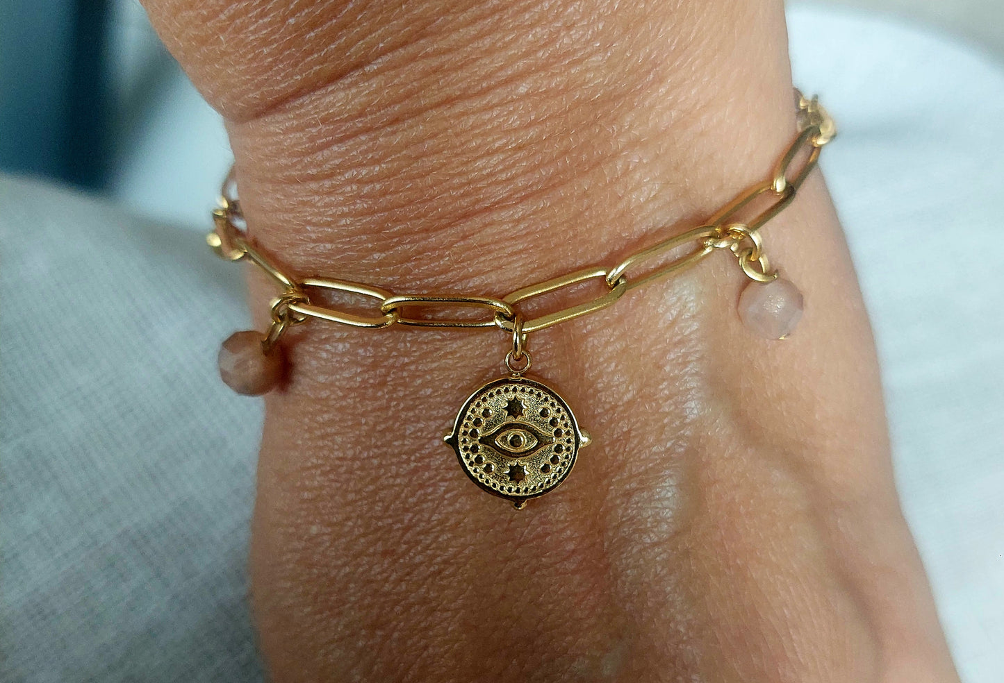 Bracelet pierre de soleil et acier 316 L