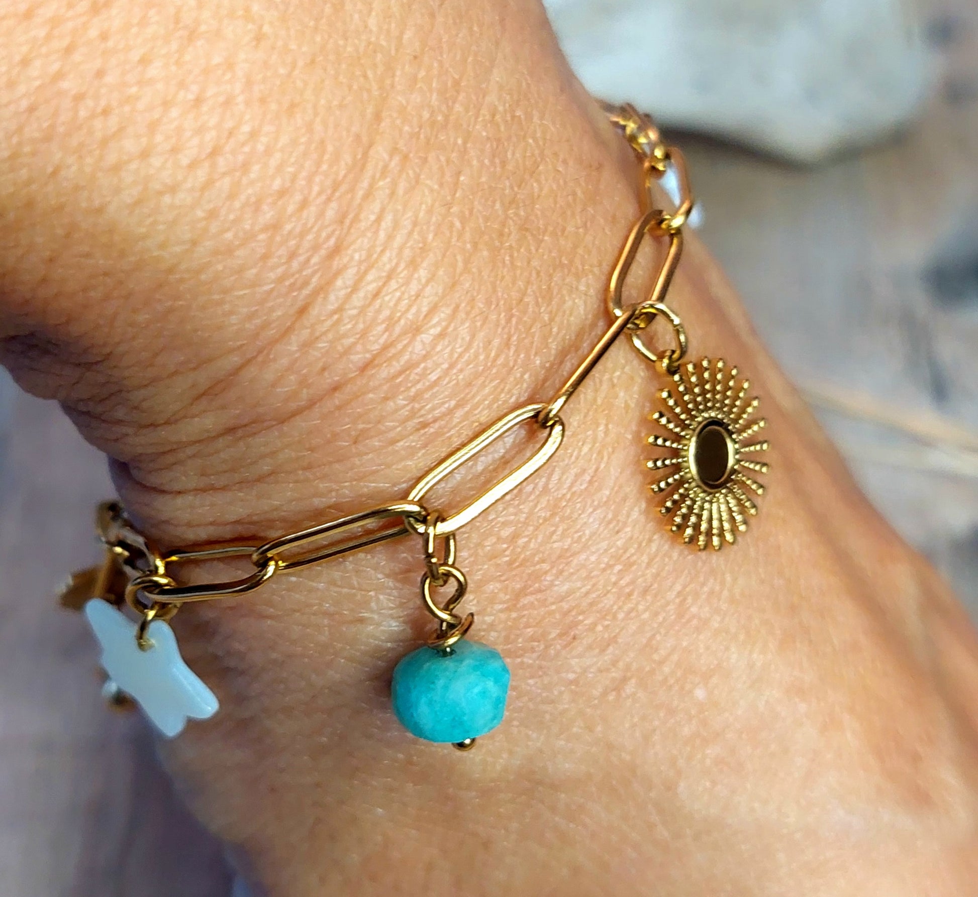 pendentifs acier inoxydable 316 L  amazonites naturelles modèle unique fait main