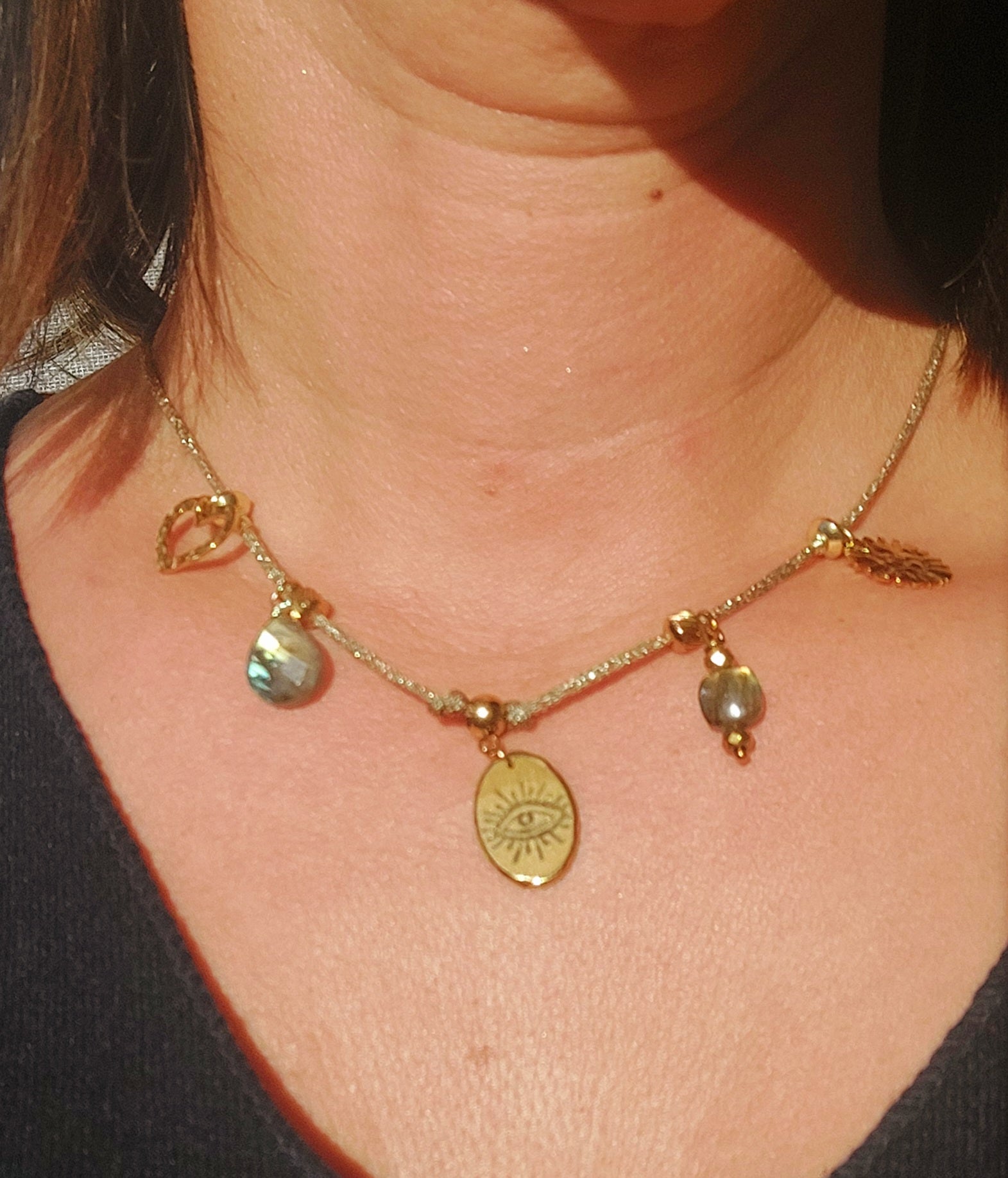 Collier éclat fait main labradorite et acier inoxydable 