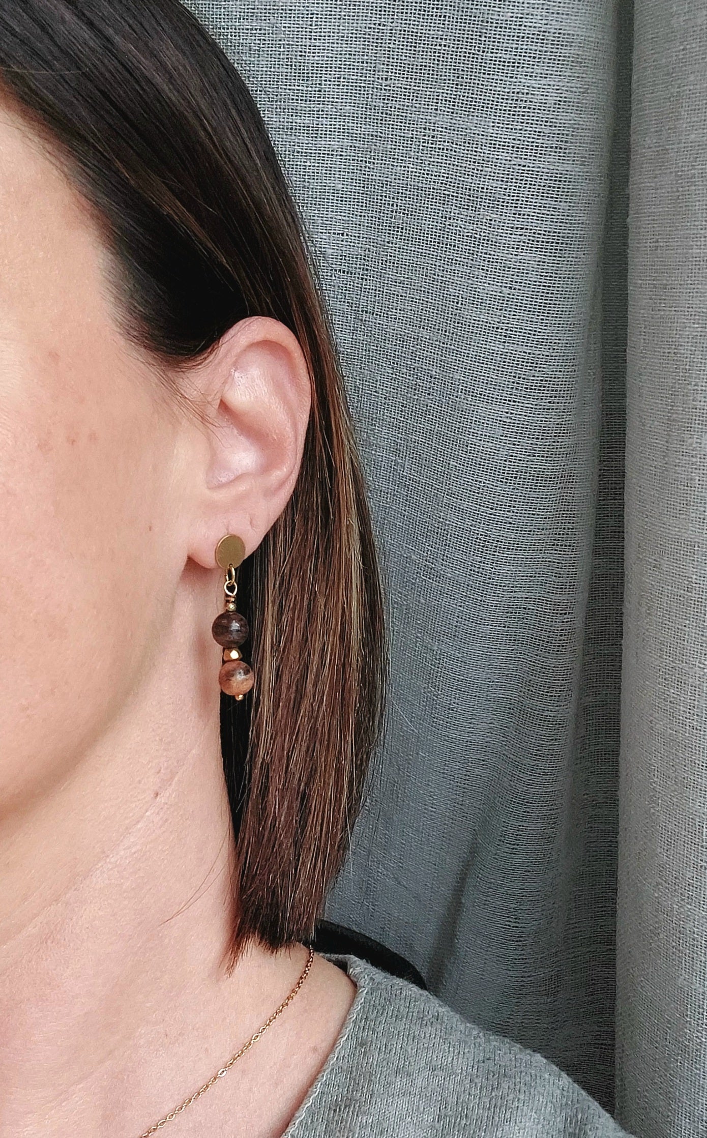 Clous d'oreilles acier inoxydable chrysocolle brown 