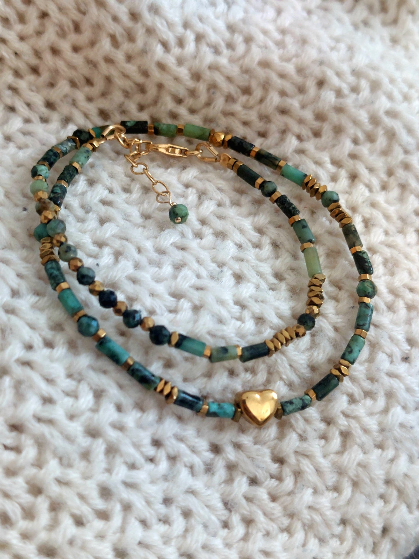bracelet en turquoises africaines double  fait main