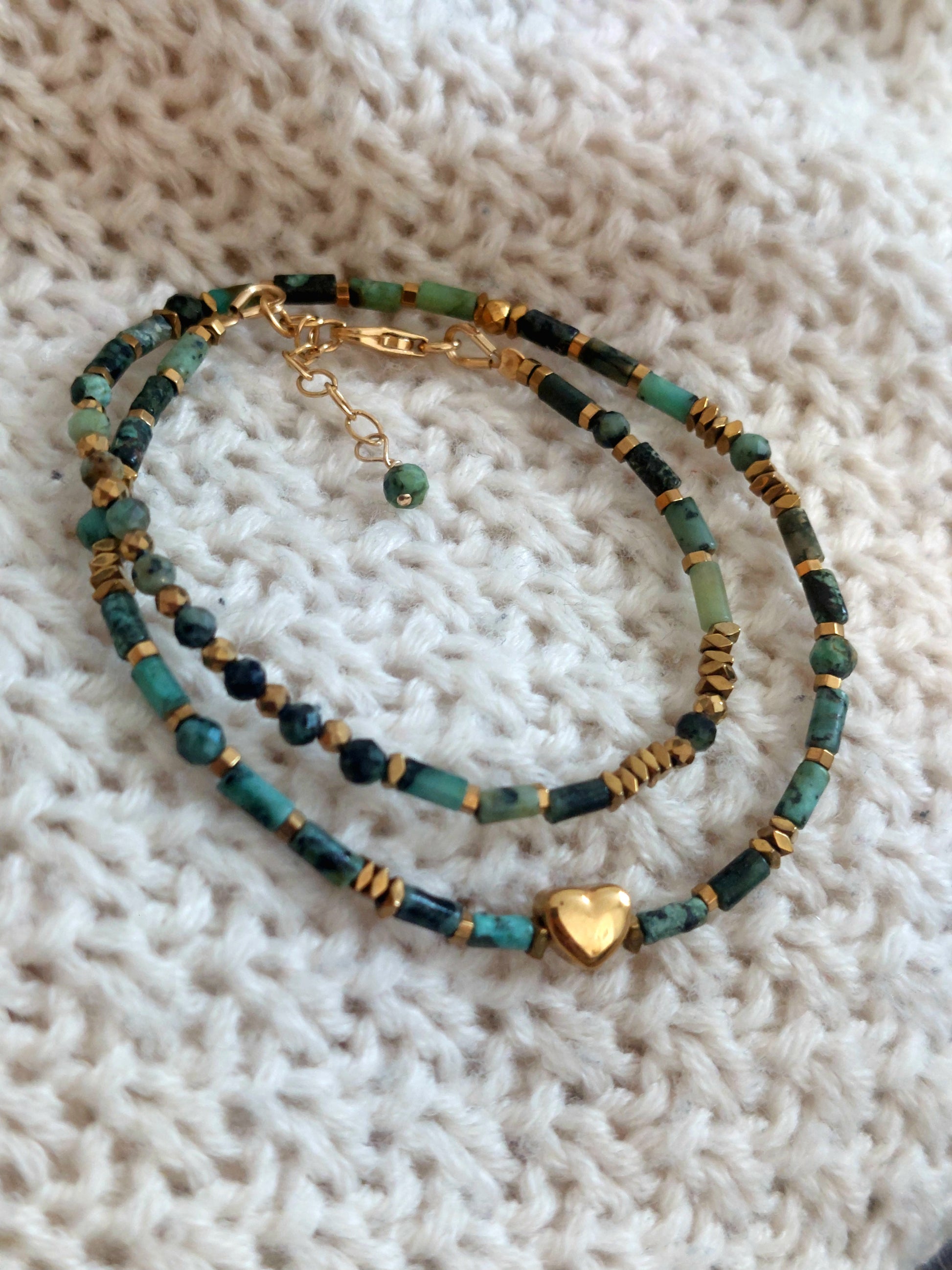bracelet en turquoises africaines double  fait main