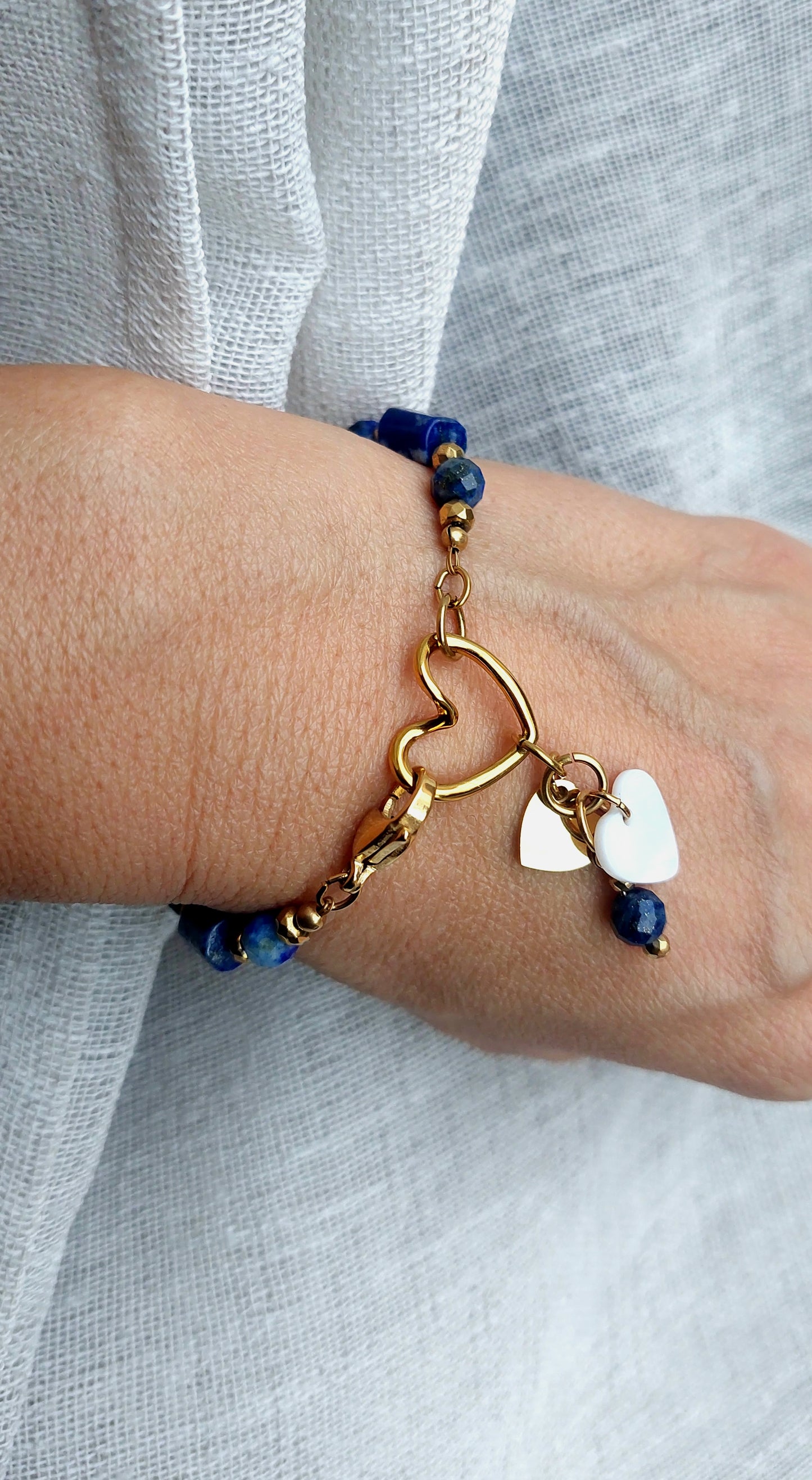 Bijoux Bohème pierres naturelles de lapis-lazuli et acier inoxydable 