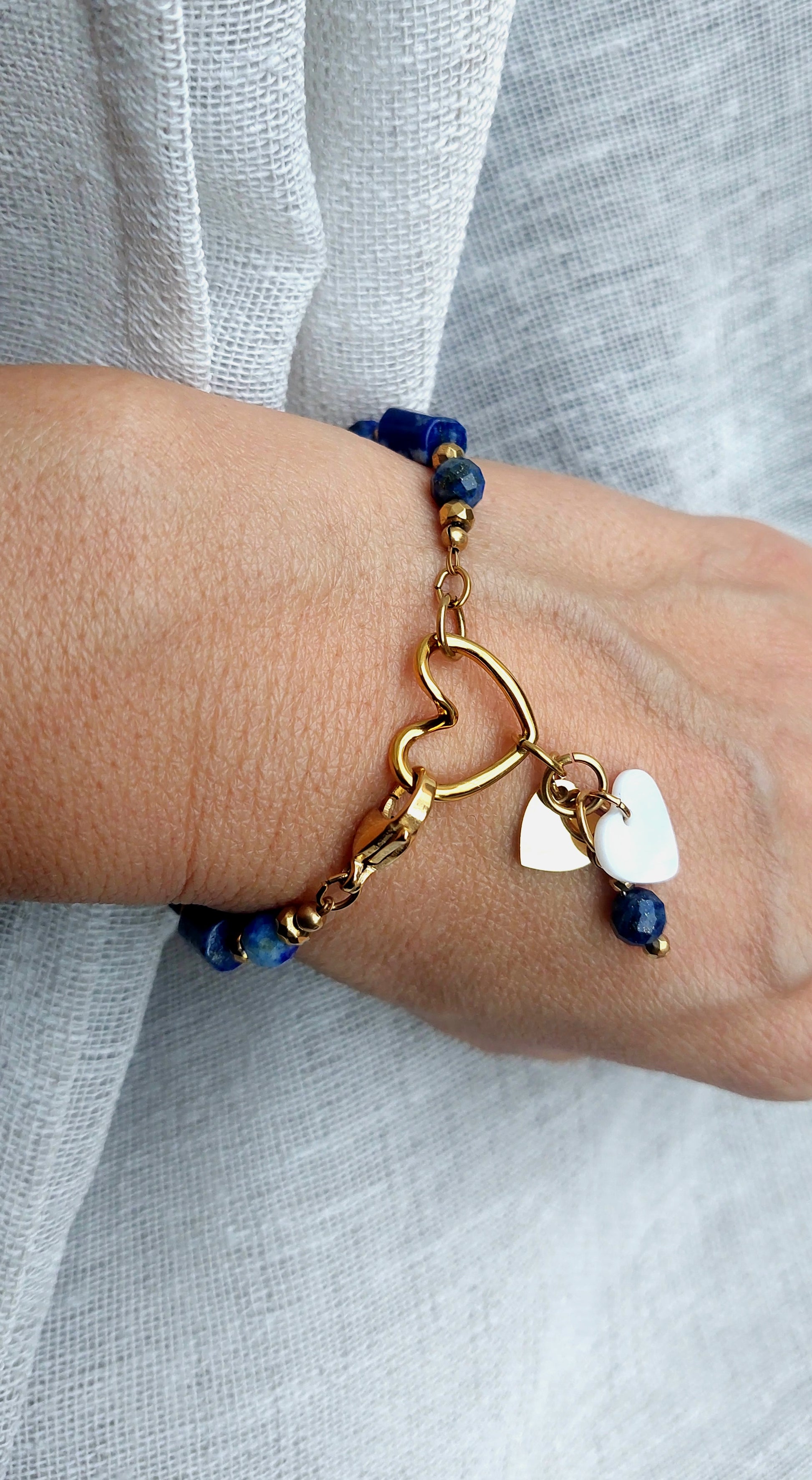 Bijoux Bohème pierres naturelles de lapis-lazuli et acier inoxydable 