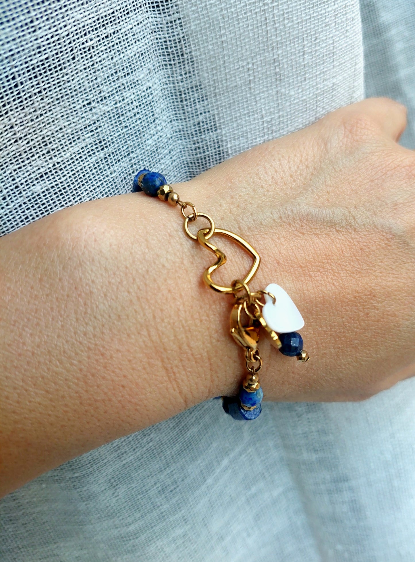 bracelet cœur acier inoxydable et Lapis-lazuli 