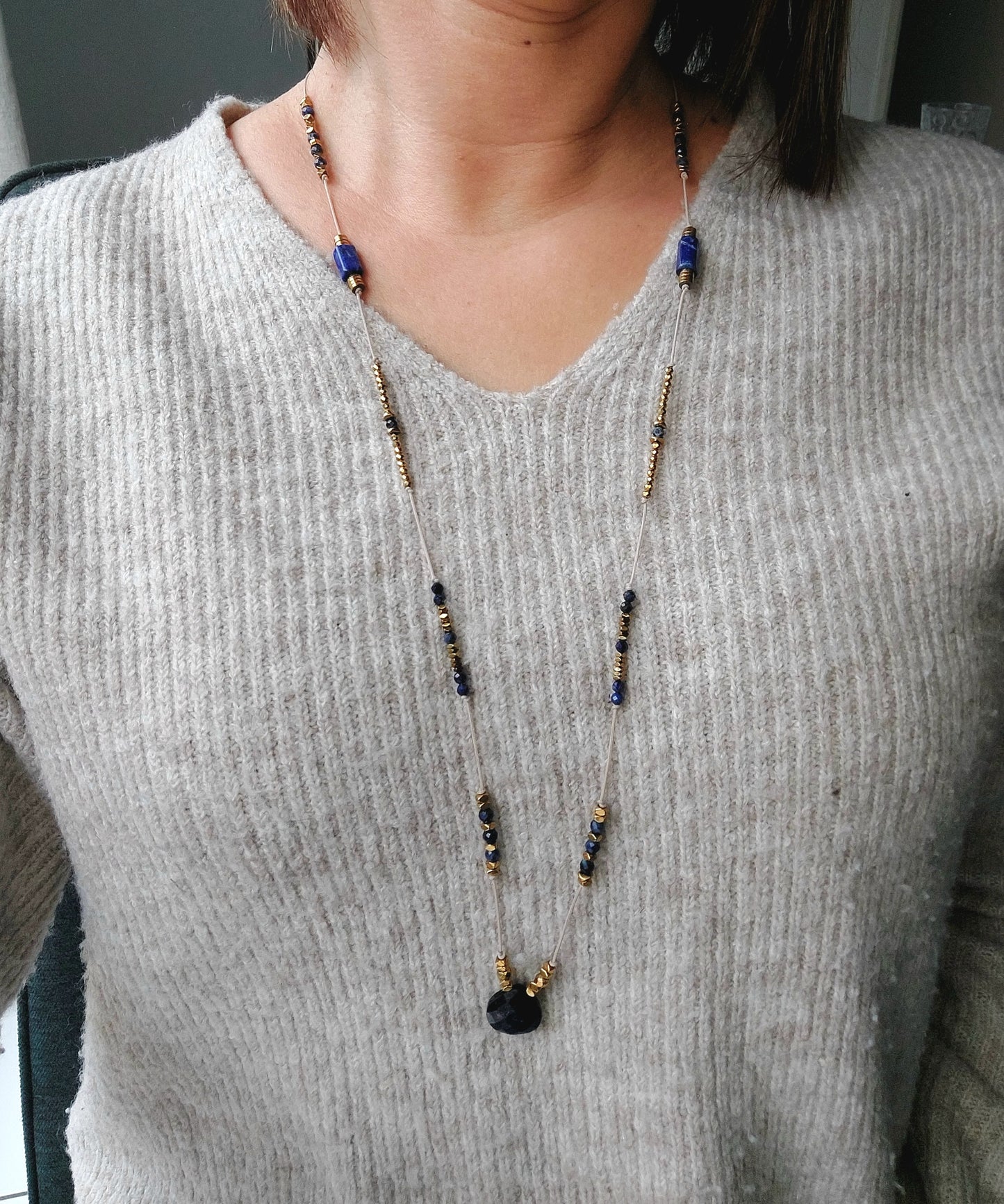 Sautoir ajustable lapis-lazuli 