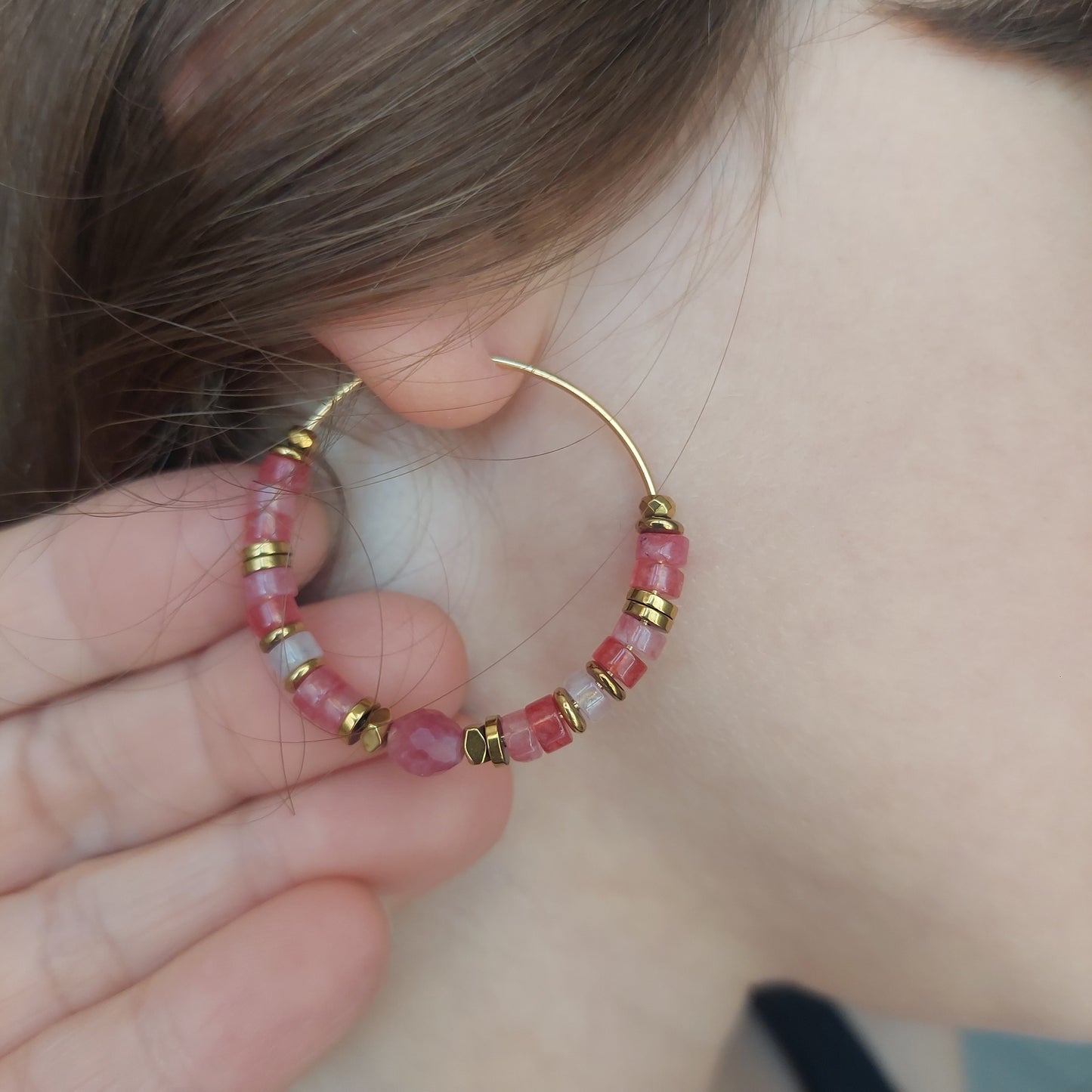 Bijoux bohèmes acier inoxydable doré et perles naturelles 