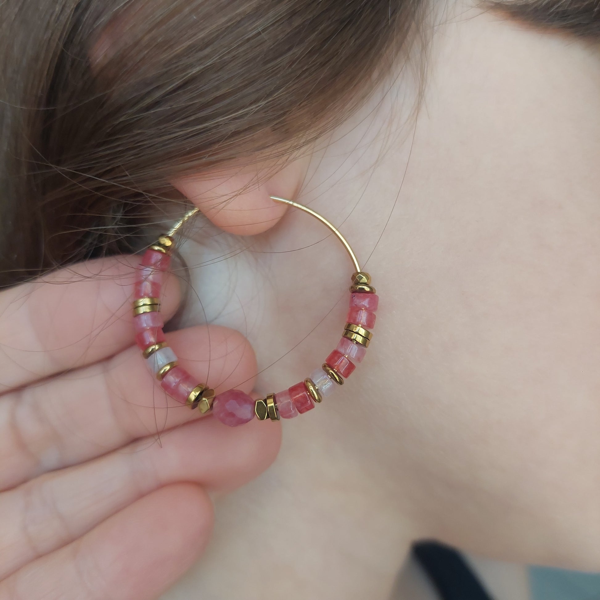 Bijoux bohèmes acier inoxydable doré et perles naturelles 