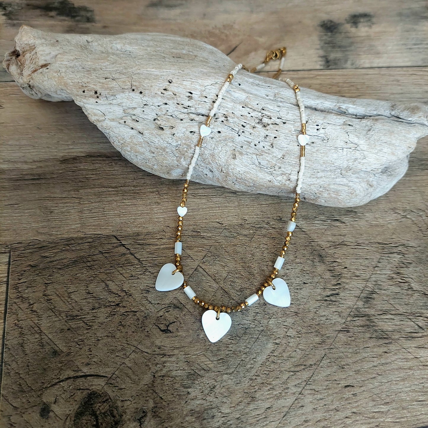 Bijou style Bohème chic collier acier inoxydable et nacre naturelle celisamm Creations 