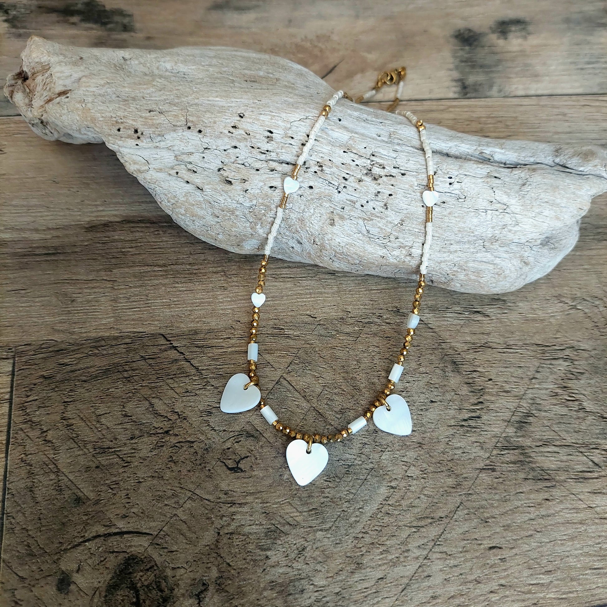 Bijou style Bohème chic collier acier inoxydable et nacre naturelle celisamm Creations 