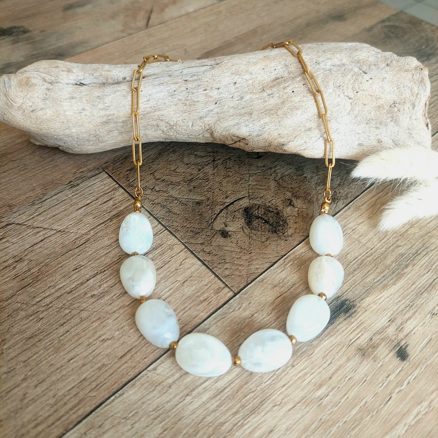 collier acier inoxydable et perles bijou tendance femme
