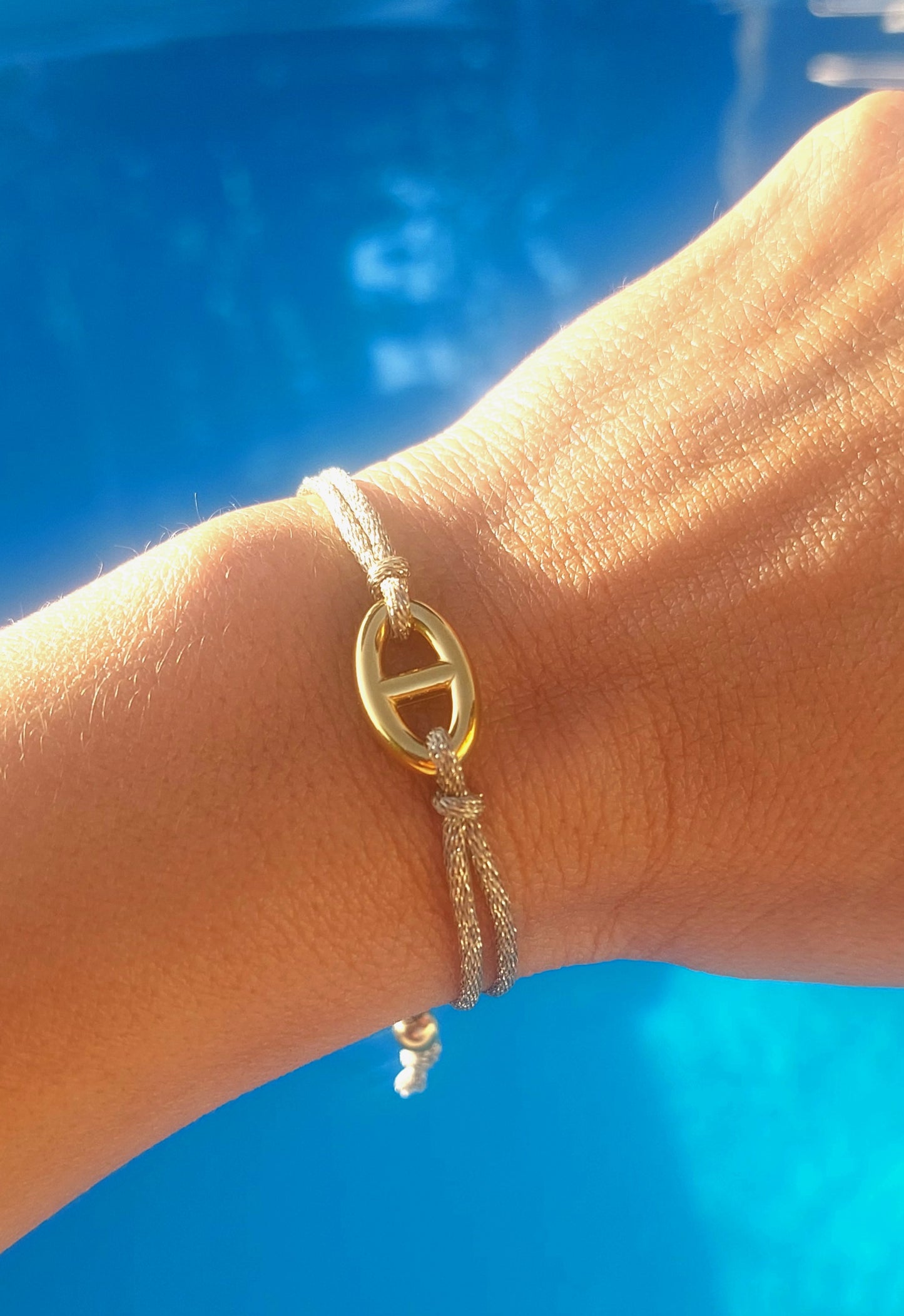 Bracelet cordon japonais mordoré et acier inoxydable