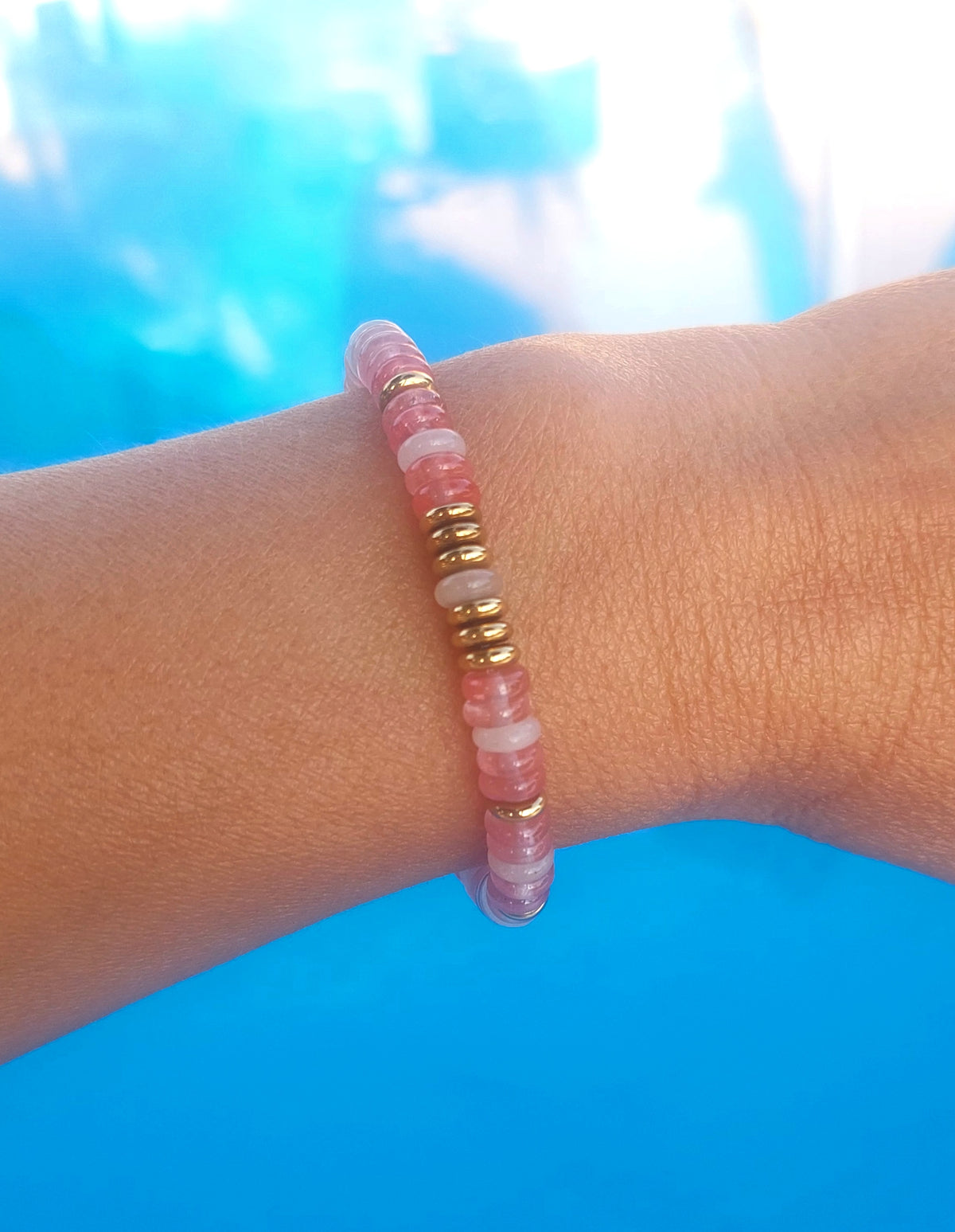 Bracelet élastique bohème quartz aventurine et hématites gold