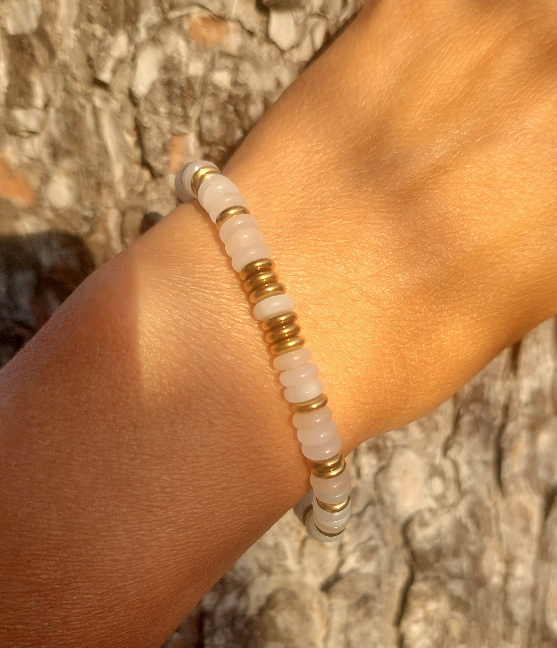 Bracelet bohème élastique en pierres naturelles aventurines rosées