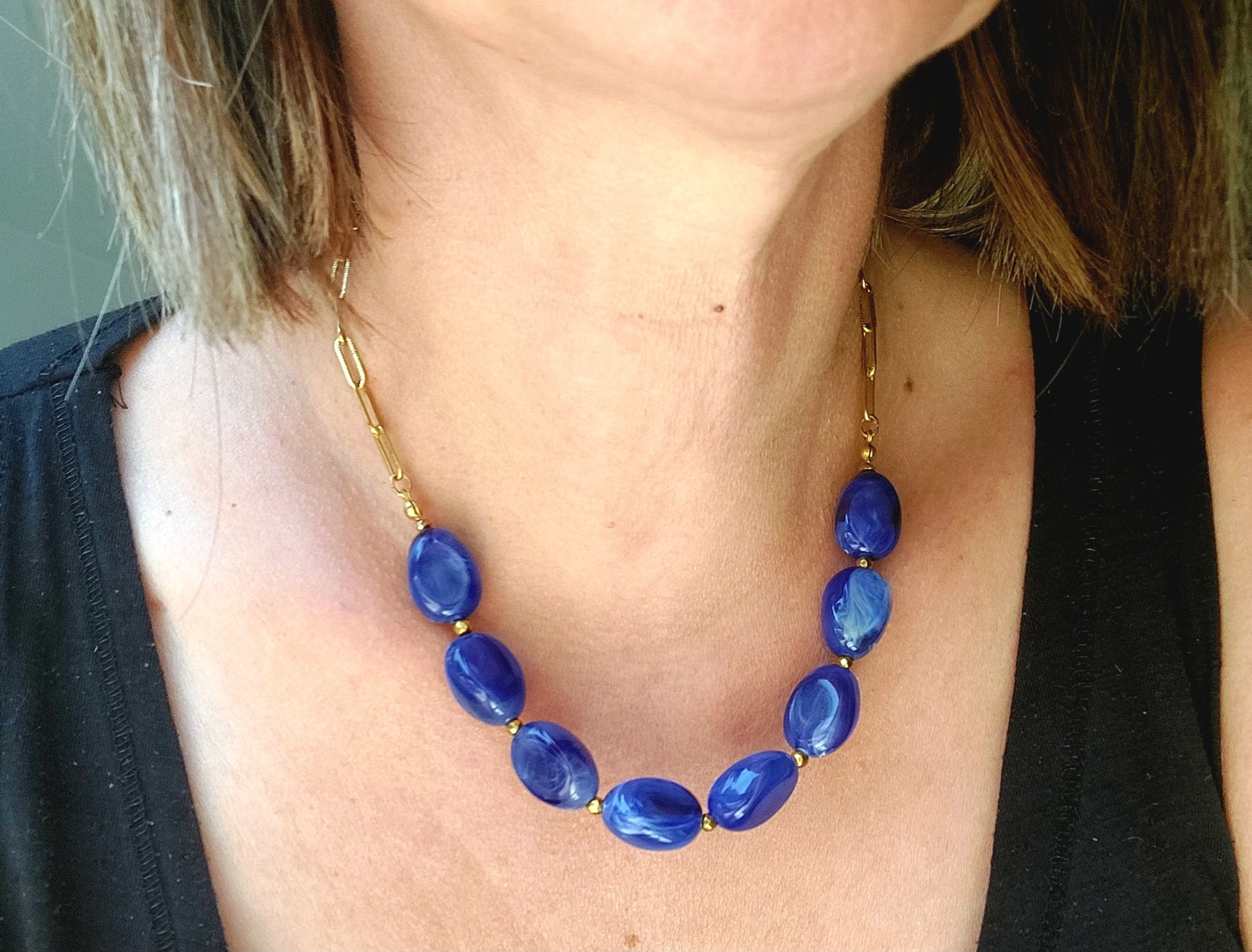 Collier élégant perles et acier inoxydable fait main pour femme