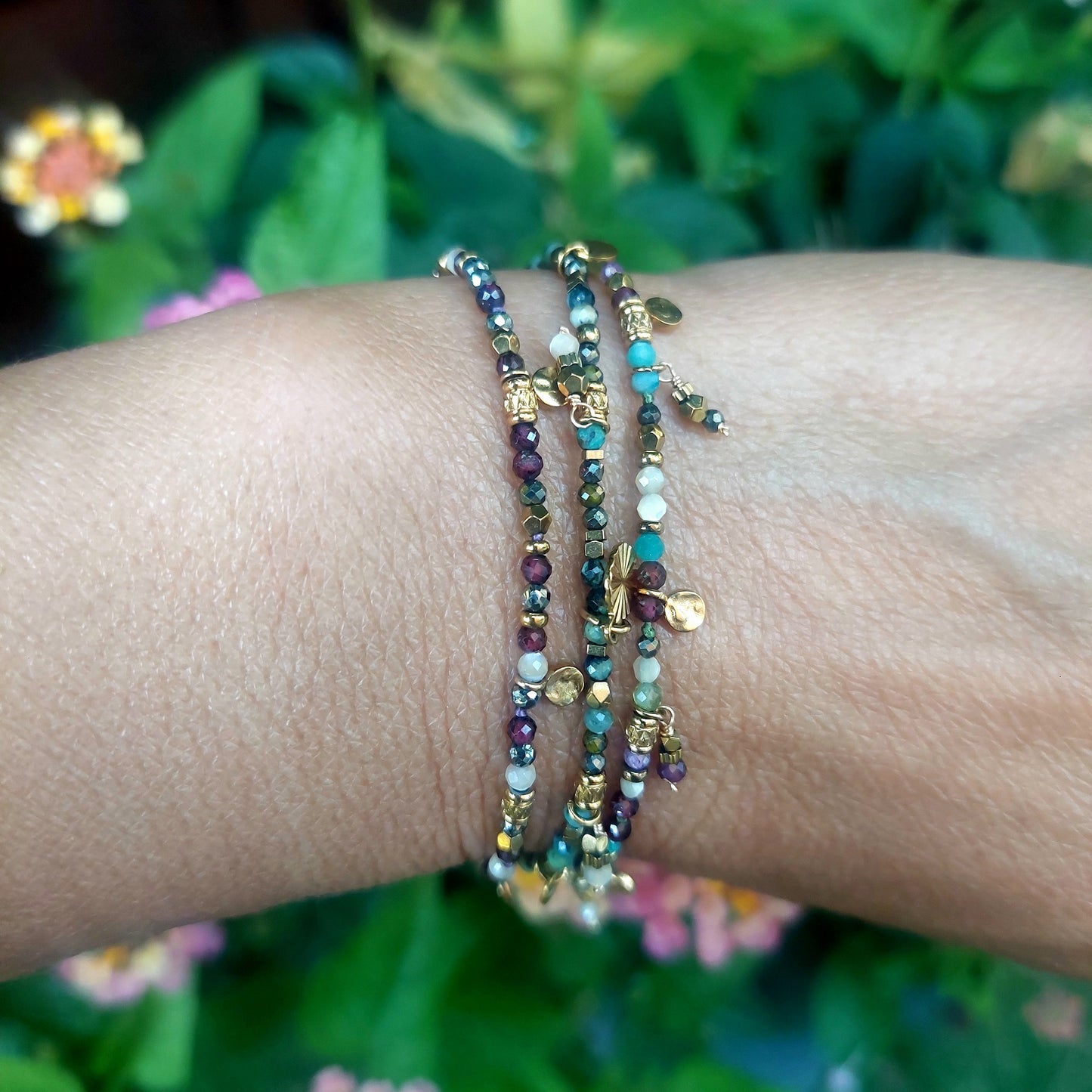 Combo de bracelets bohèmes à pampilles en pierres naturelles colorés faits main pour femme 