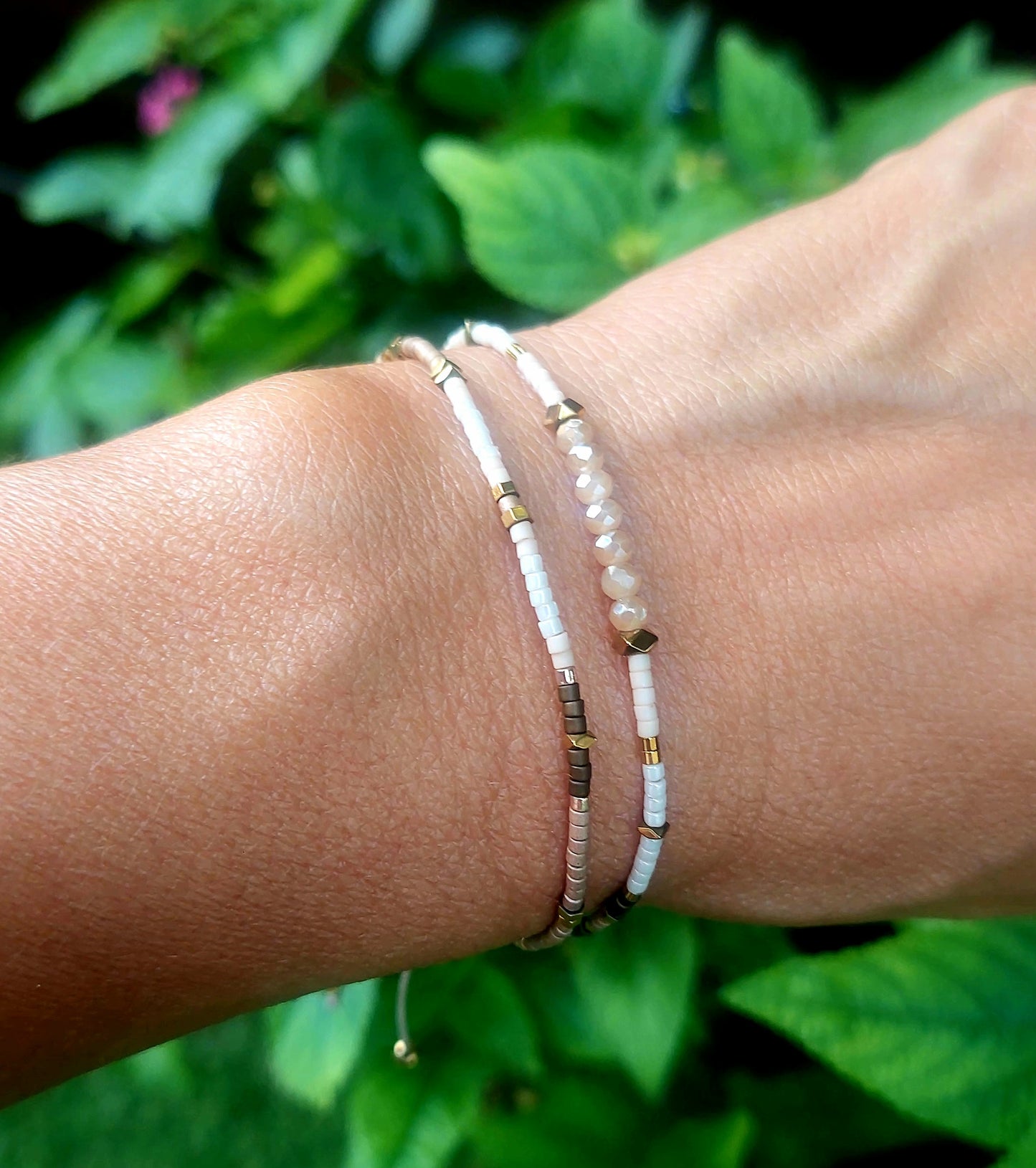 Bracelet double tour en miyuki et cristaux de bohème beige crème caramel, marron et doré fait main pour femme