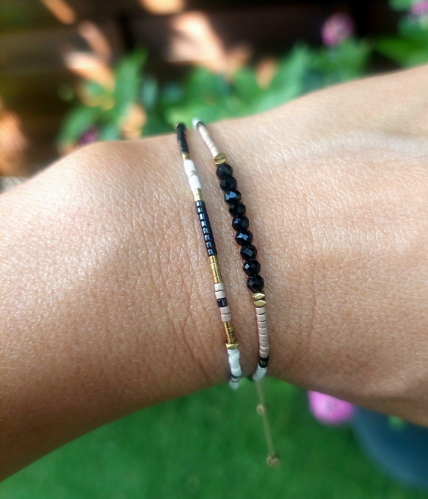 Bracelet double tour en miyuki et cristaux de bohème noir caramel et doré fait main pour femme