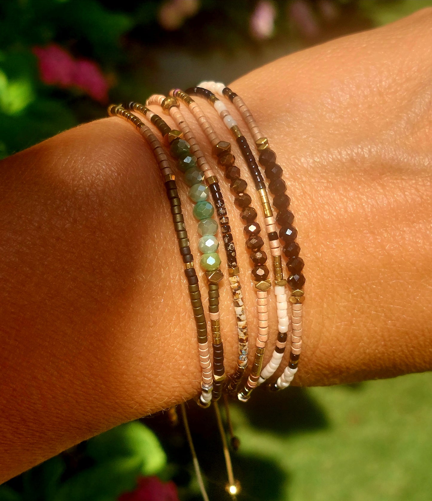 Combo de 3 bracelets double tour en cordon, magnifiques cristaux de bohème et miyuki parfait pour l'été