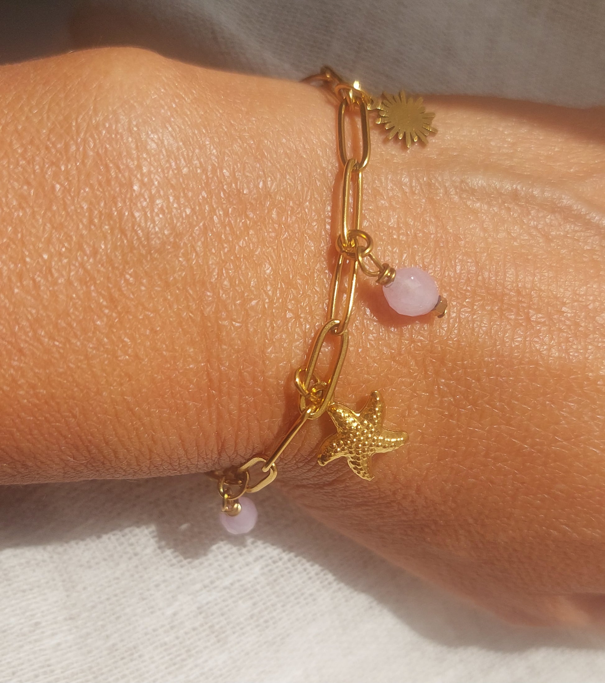 Bijou bohème bracelet gourmette pierre naturelle et acier inoxydable celisamm creations