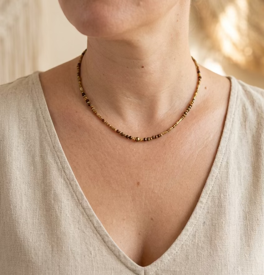 Bijou bohème femme pierres naturelles et acier inoxydable