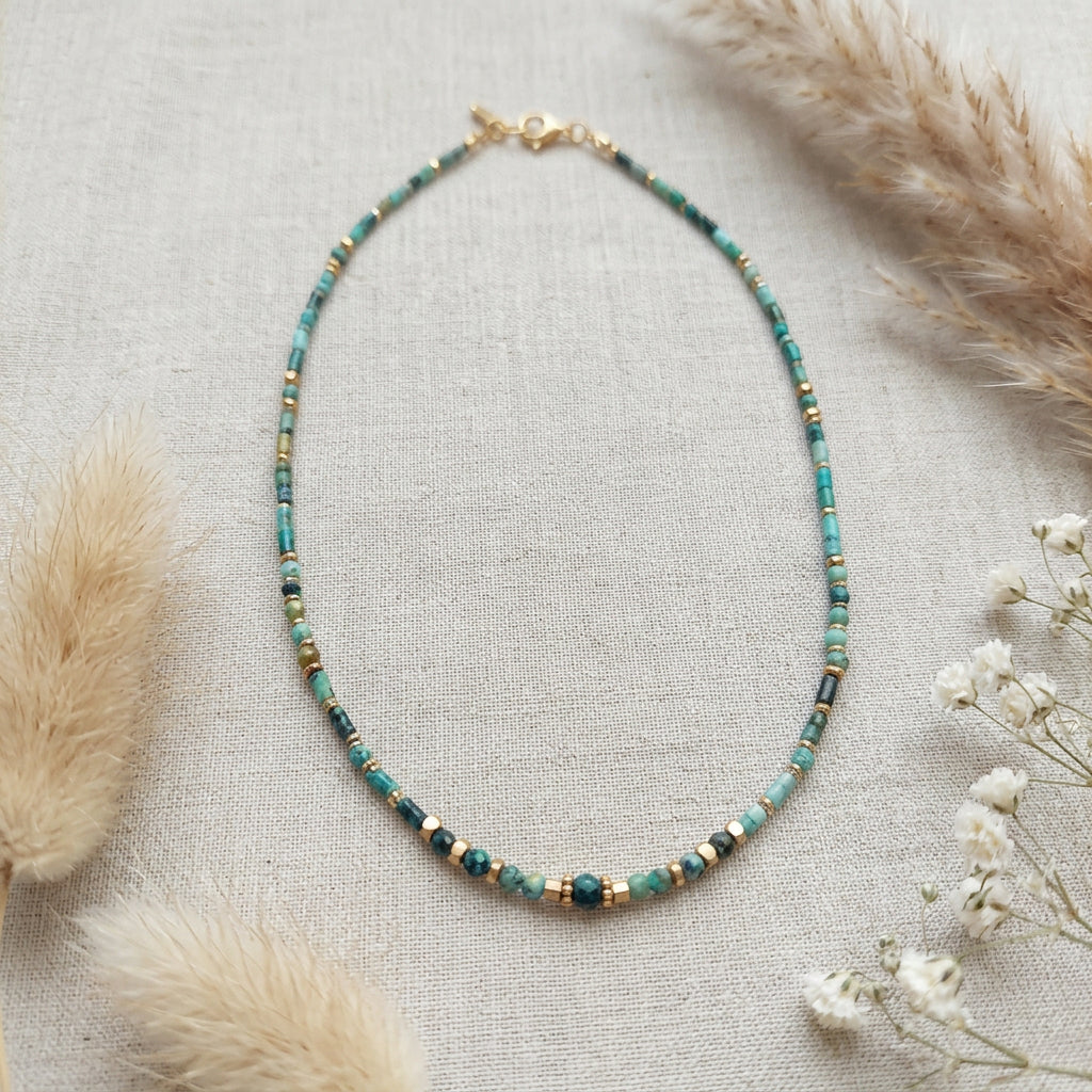 Collier en perle de turquoise africaine, style bohème, finitions acier inoxydable 316 L