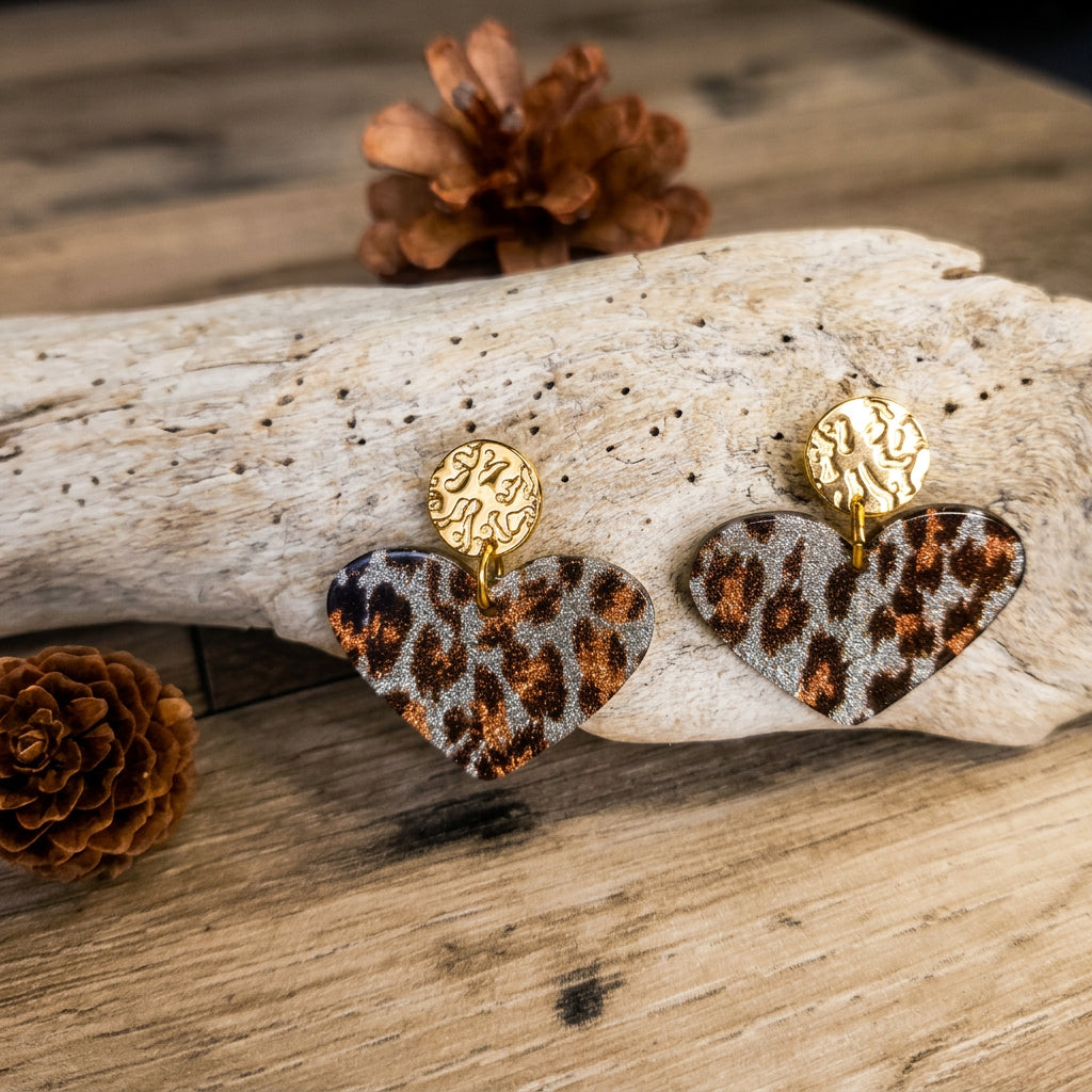Boucles d'oreilles léopard acier inoxydable doré, bijou femme bohème et tendance