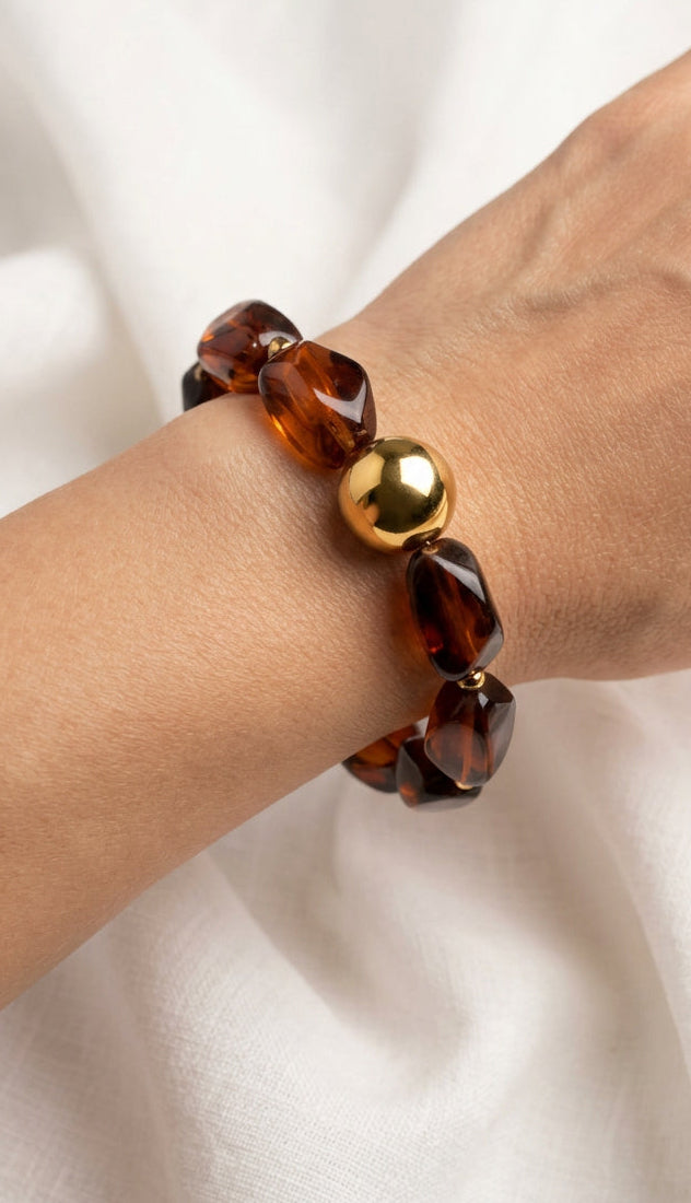 Bijou tendance bracelet grosse perle couleur ambre au style bohème pour femme