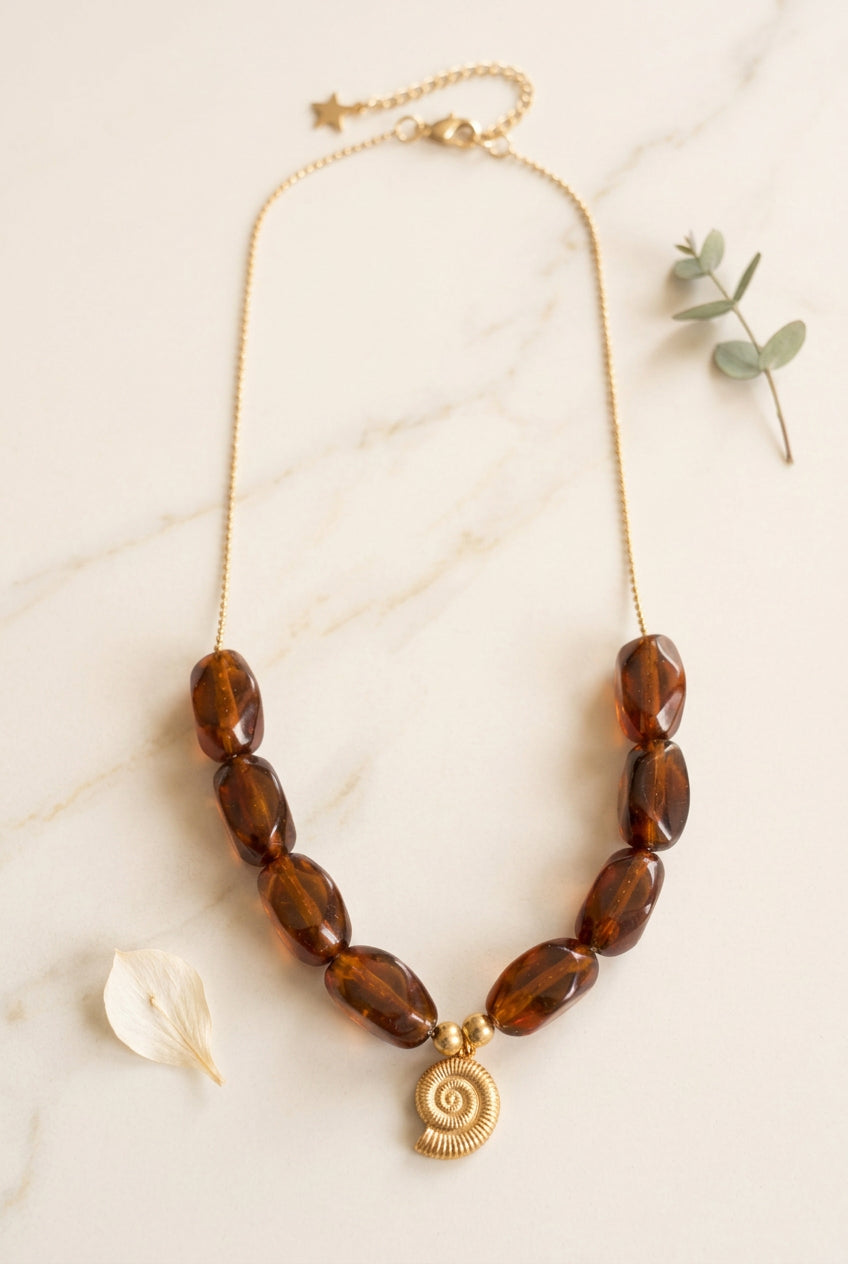 collier acier inoxydable et grosses perles résine acrylique style fantaisie bohème chic