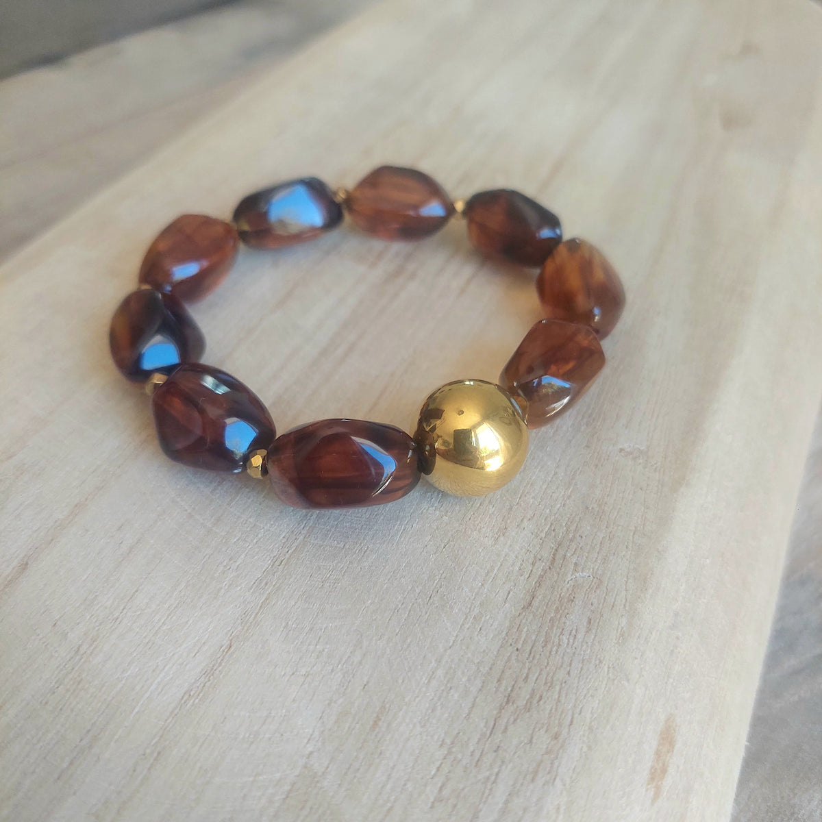 Bracelet élastique bohème perle acrylique ambre