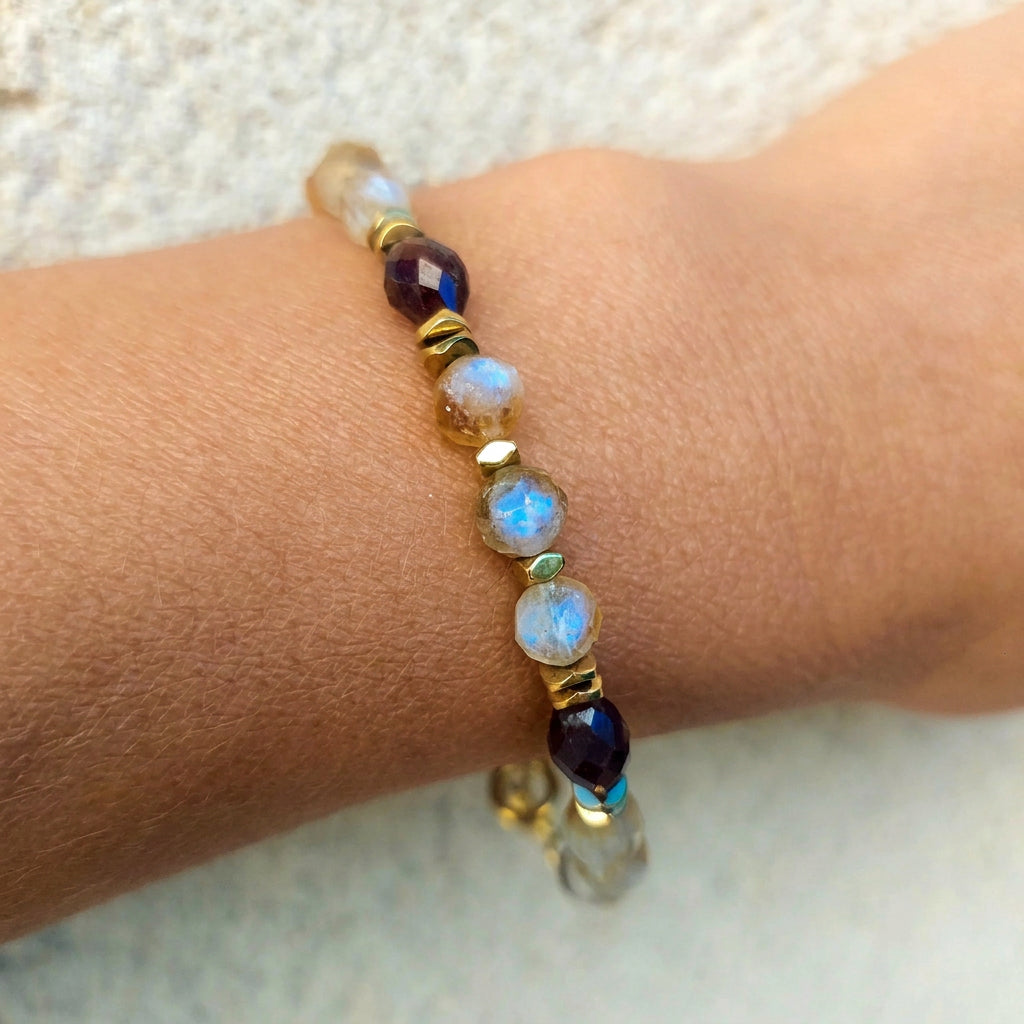Bracelet en pierre naturelle et acier inoxydable style bohème chic femme
