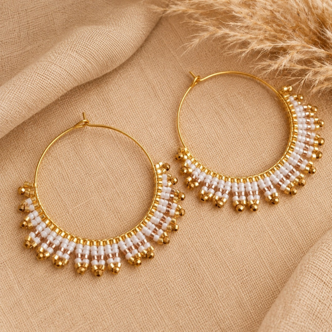 Boucles d'oreilles en acier inoxydable et tissage miyuki créoles style bohème