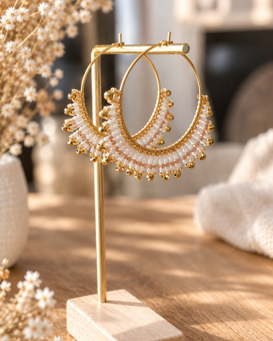 Bijou bohème boucles d'oreilles en créoles miyuki et acier inoxydable